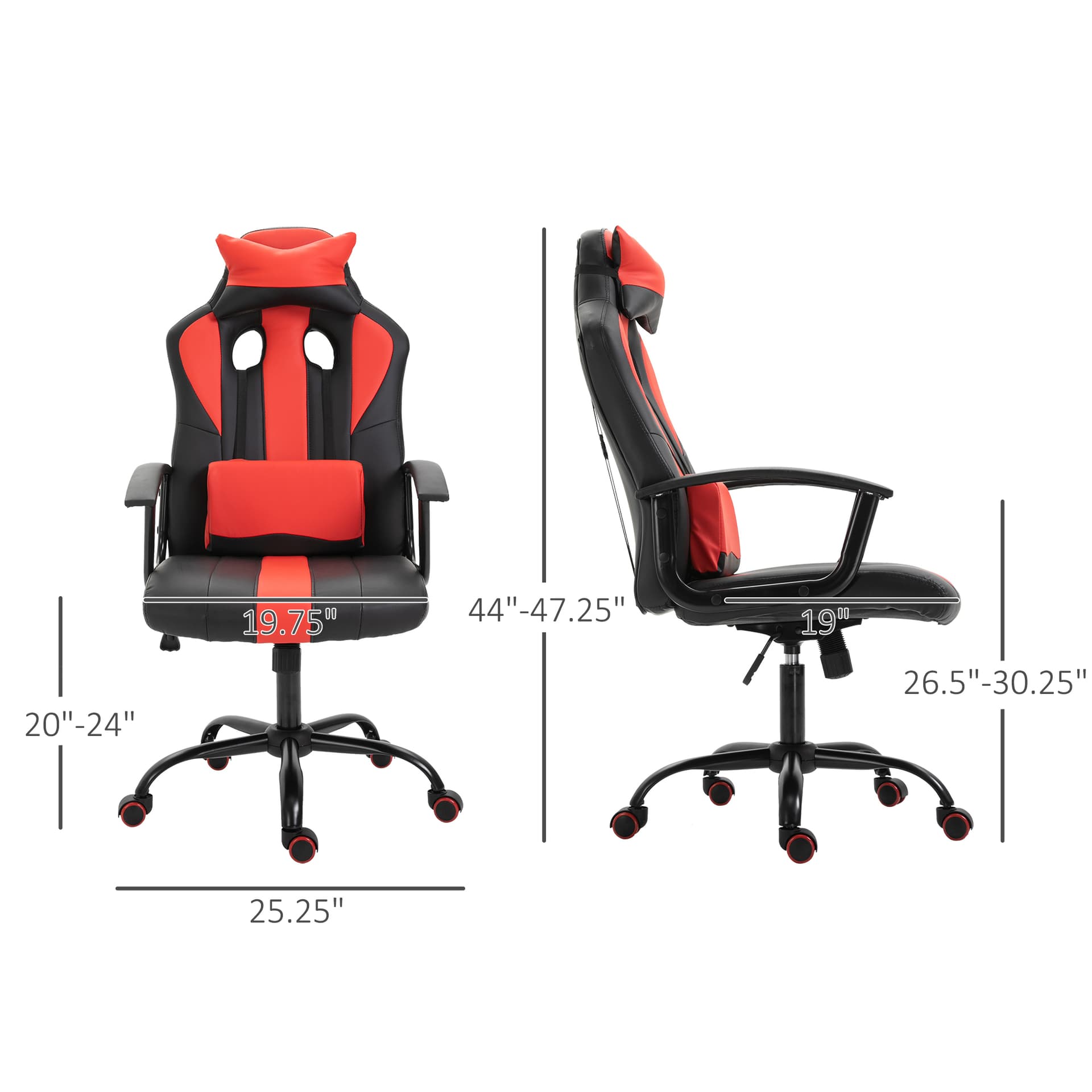Office Chair High Back Racing Style Gaming Chair Adjustable PU Leather Swivel Computer Task Seat with Lumbar Support and Pillow Red