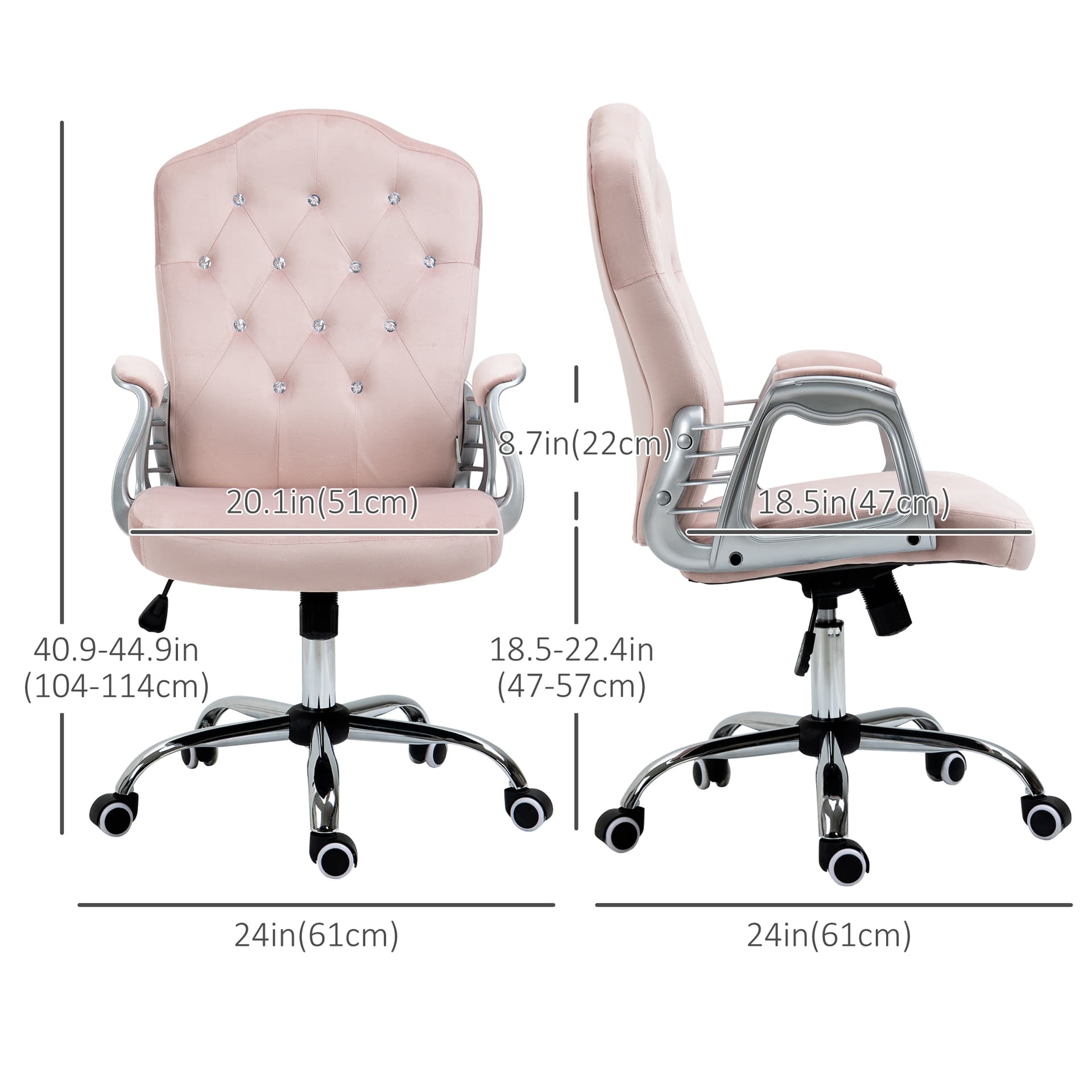 Office Chair, Velvet Computer Chair, Button Tufted Desk Chair with Swivel Wheels, Adjustable Height, Tilt Function, Pink