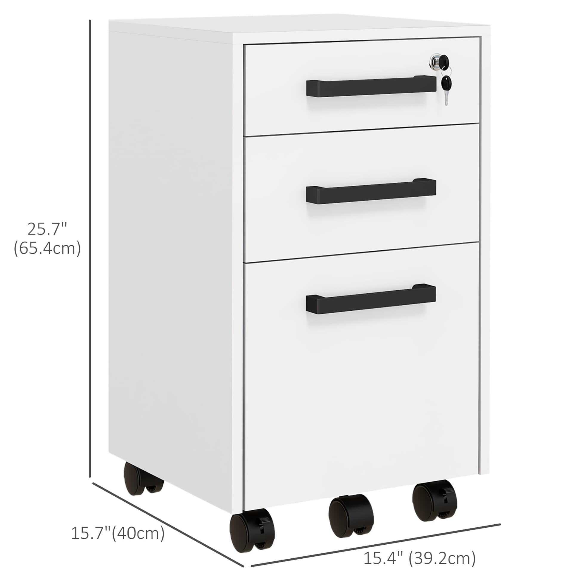 Lockable Vertical File Cabinet with Lock, 3 Drawer Filing Cabinet with Hanging Bars for Letter and A4 Size, White