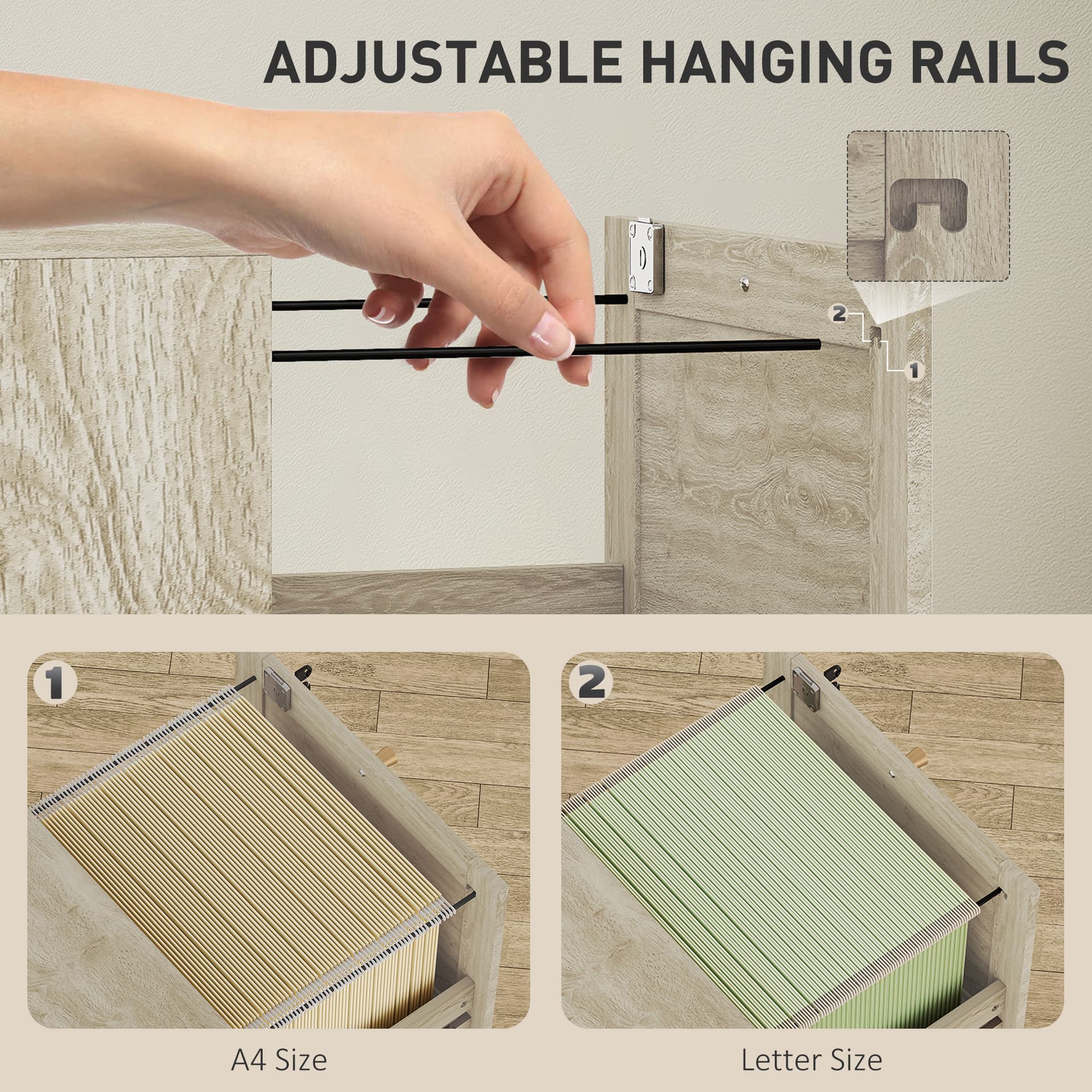 2 Drawer Filing Cabinet with Lock, Boho File Cabinet for A4 Letter Size Files with Decorative Rattan Accents, Oak - Office Cabinets & Cupboards - Office Furniture