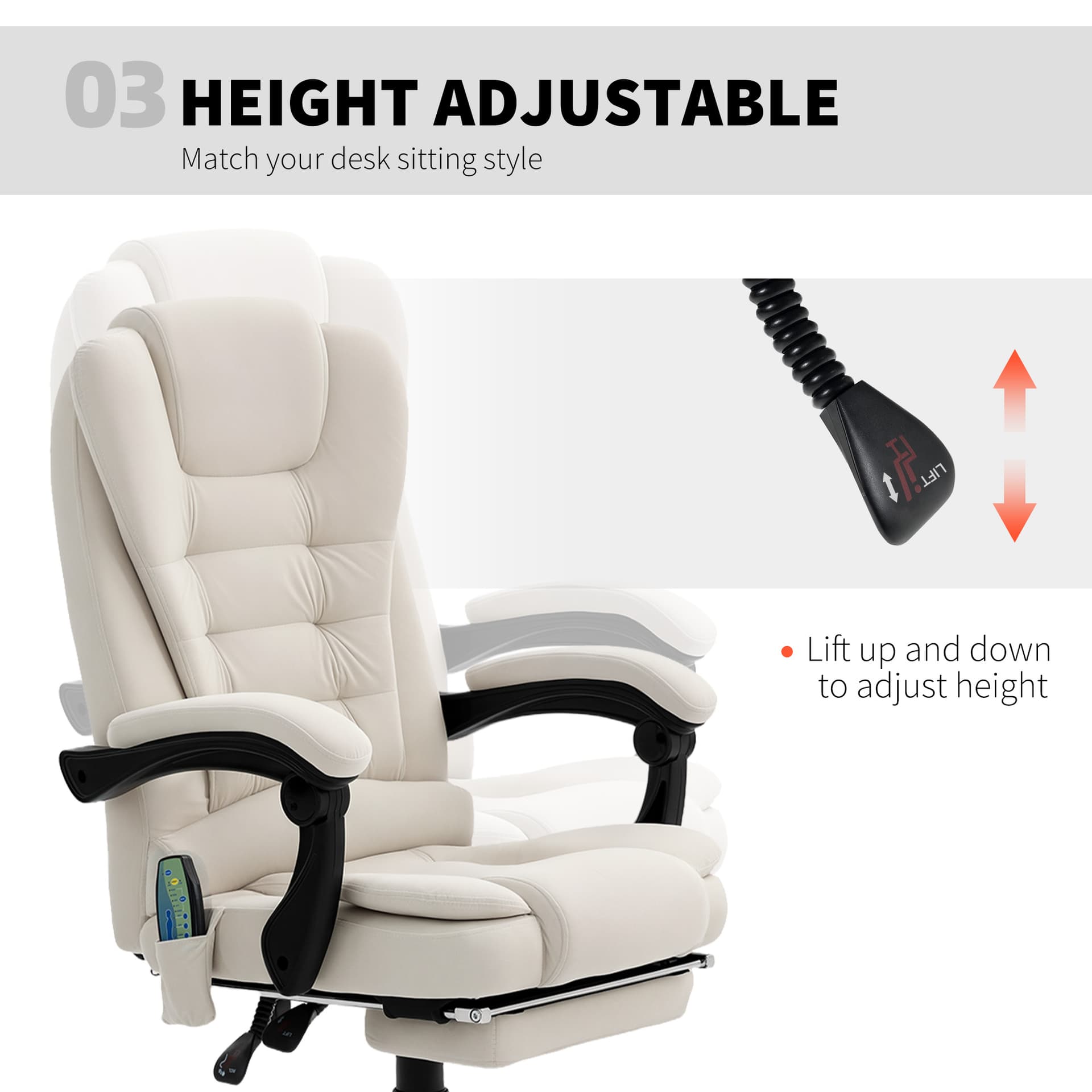 7-Point Vibrating Massage Chair, Reclining Office Chair with Footrest, Reclining Back, Adjustable Height, Beige