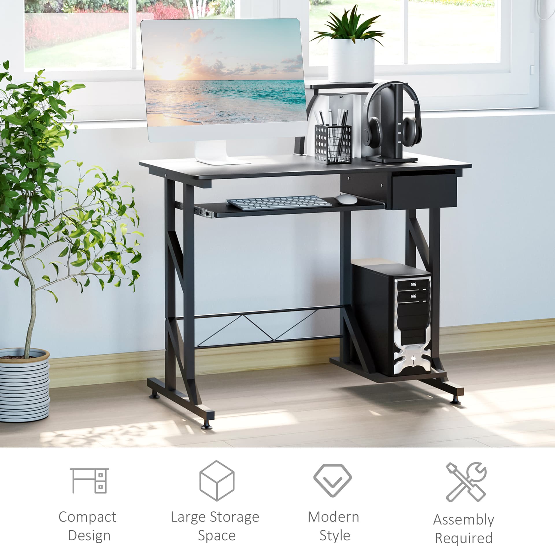 Computer Desk with Keyboard Tray, Writing Desk with Drawer, Workstation for Home Office, Black (35.4"Lx19.7"Wx39.4"H)