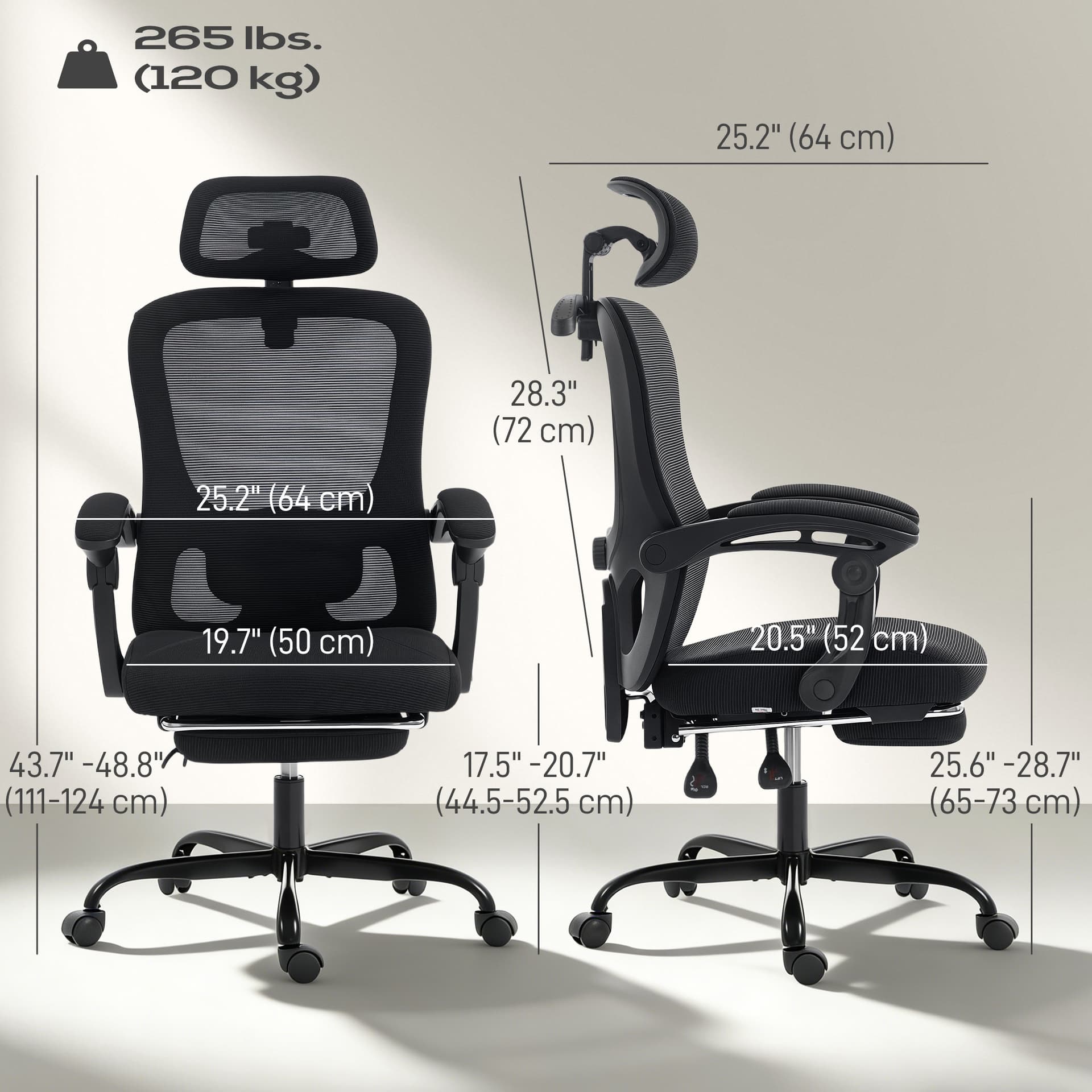 Office Chair, Ergonomic Mesh Computer Desk Chair with Adjustable Headrest, Lumbar Support, Black