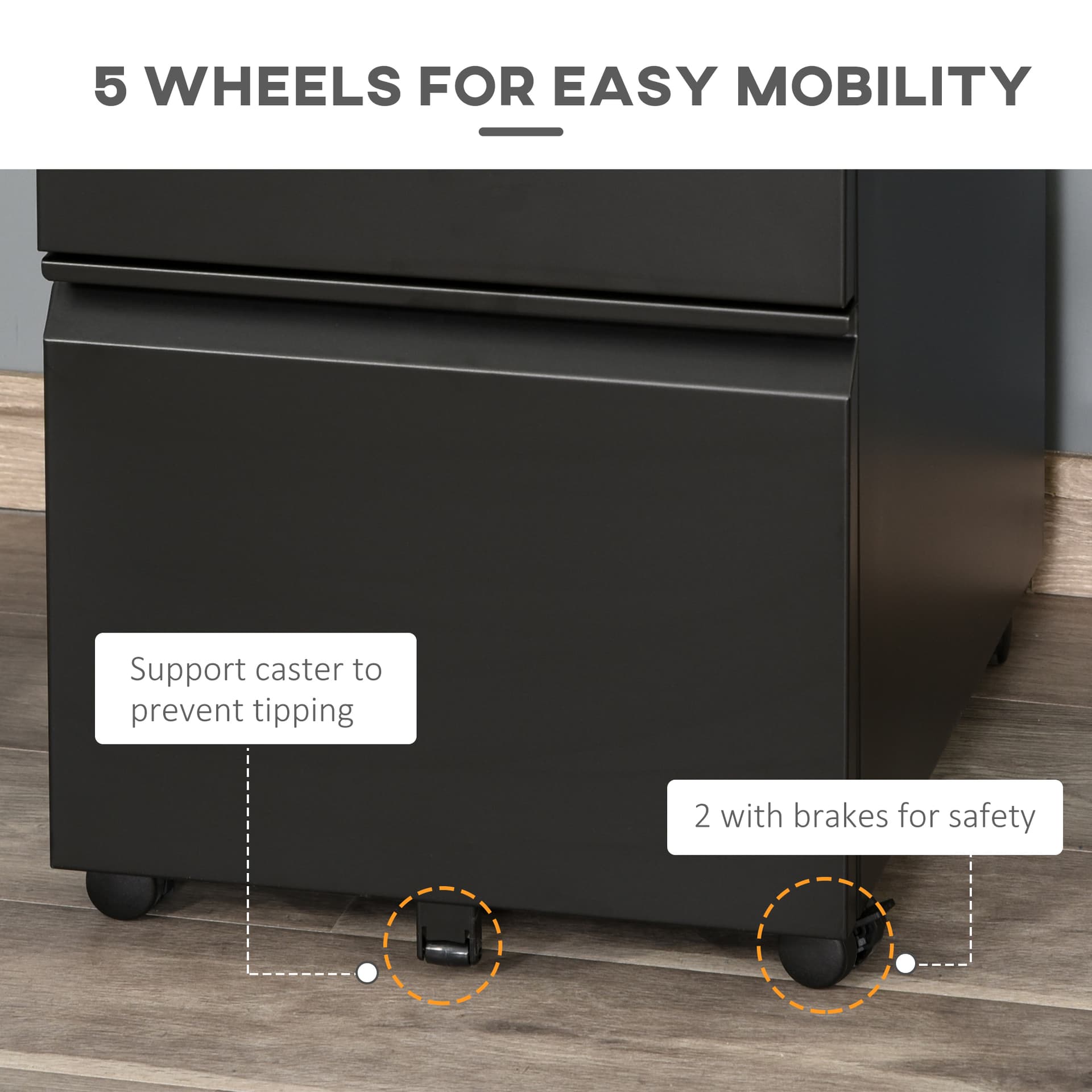 3 Drawer Filing Cabinet, Lockable Office Storage Cabinet on Wheels for Legal, Letter, A4 Files, Black