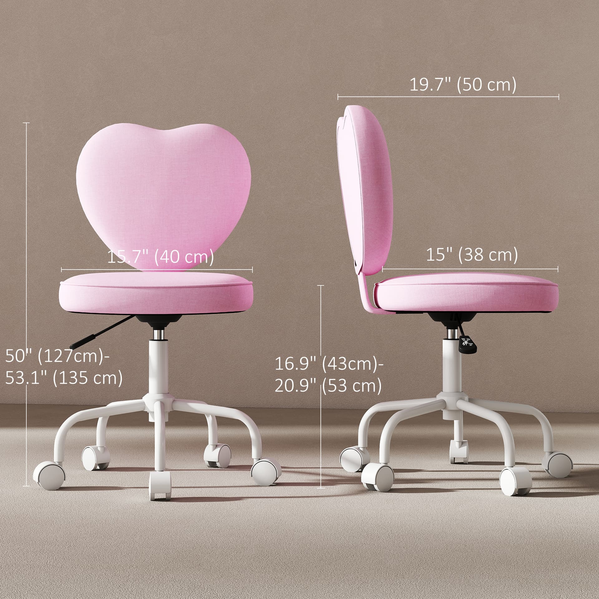 Heart Love Shaped Back Design Office Chair with Adjustable Height, Pink