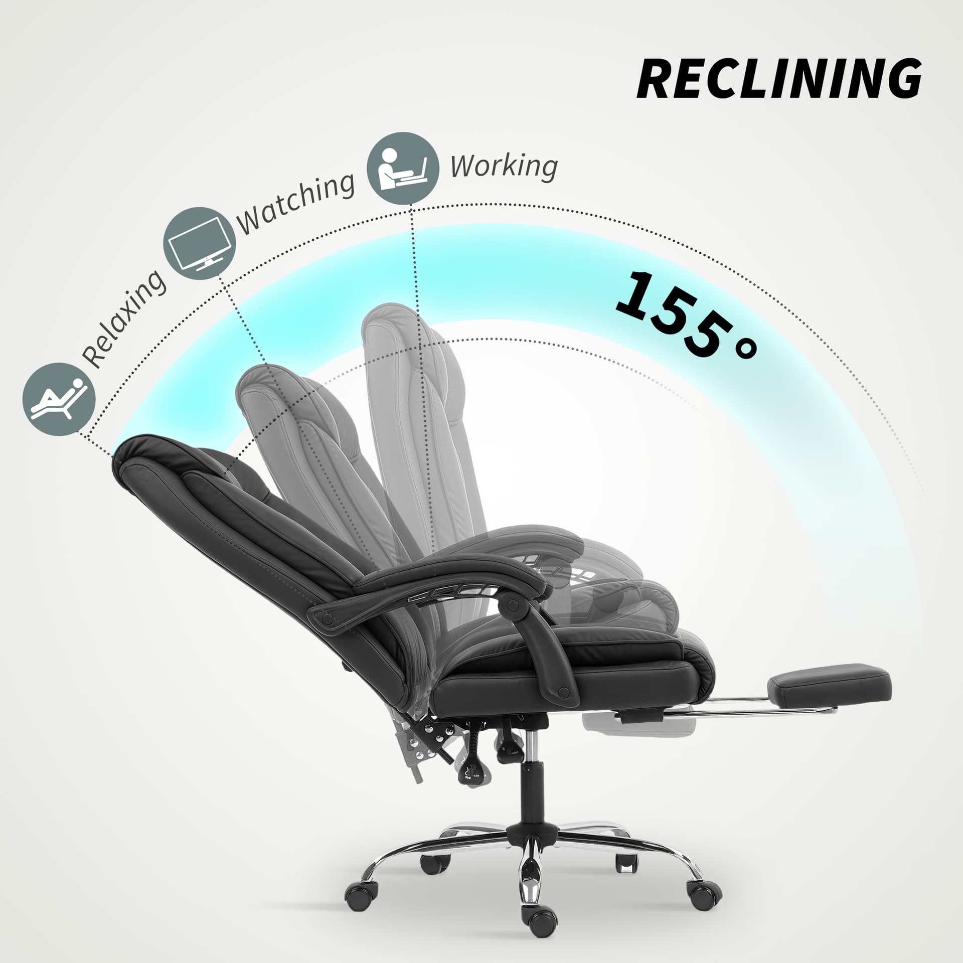 Executive Office Chair, Pet-Friendly Leather Ergonomic Desk Chair with Footrest, Swivel Recliner, Black