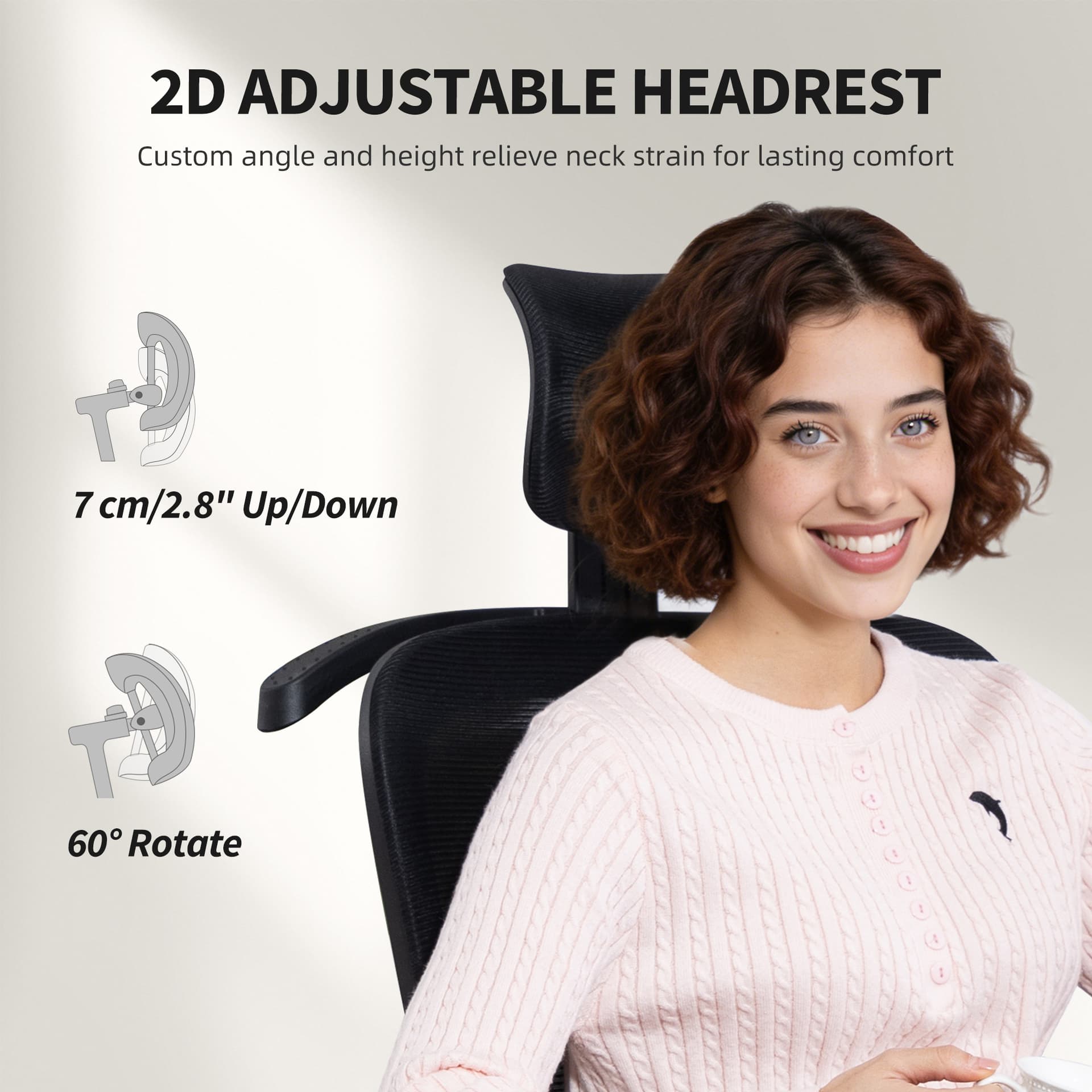 Office Chair, Ergonomic Mesh Computer Desk Chair with Adjustable Headrest, Lumbar Support, Black