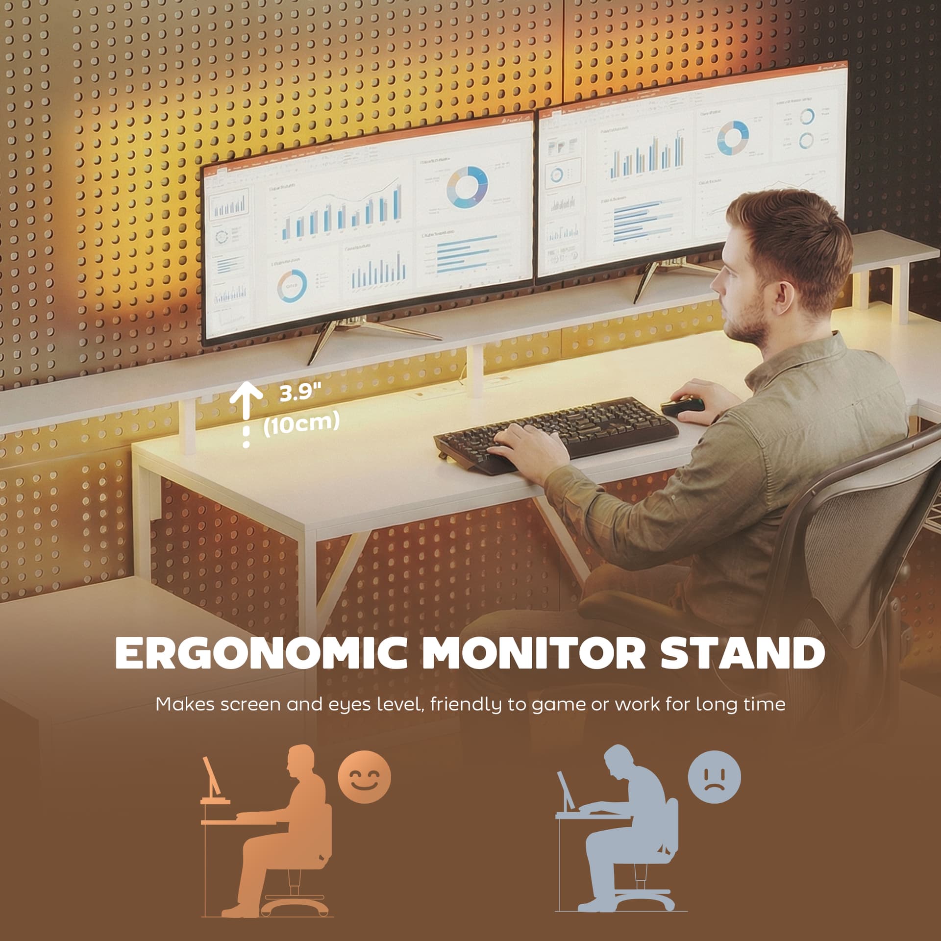 76" Gaming Desk, Reversible Computer Table with RGB Lights, USB Ports, Monitor Stand and 2 Fabric Drawers, White