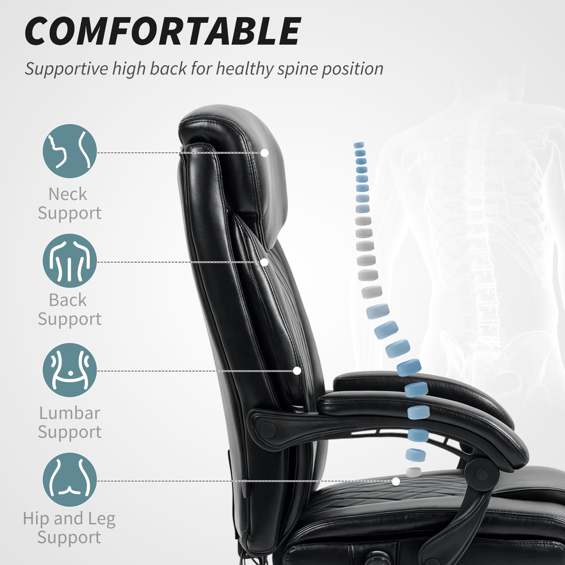 6 Point Massage Office Chair with Remote, Ergonomic Reclining Computer Desk Chair with Footrest, Side Pocket, Black