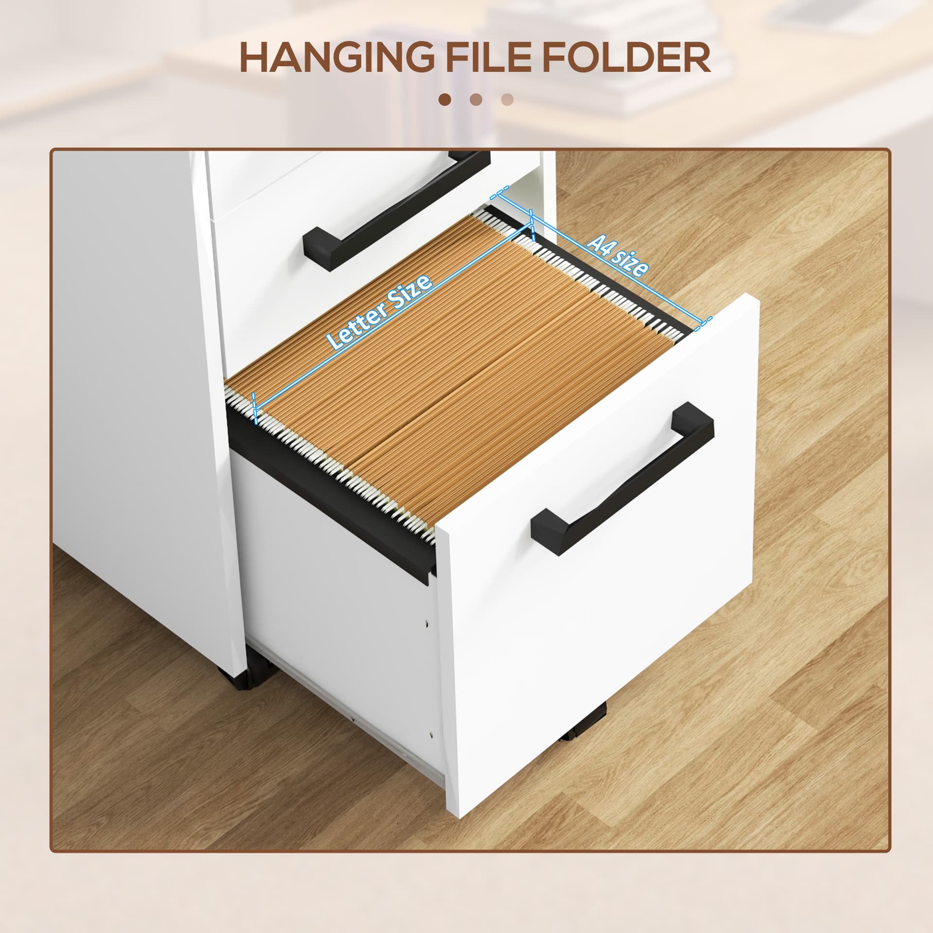 Lockable Vertical File Cabinet with Lock, 3 Drawer Filing Cabinet with Hanging Bars for Letter and A4 Size, White