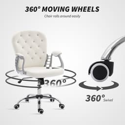 Office Chair, Computer Desk Chair with Adjustable Height and Tufted Back, Cream White