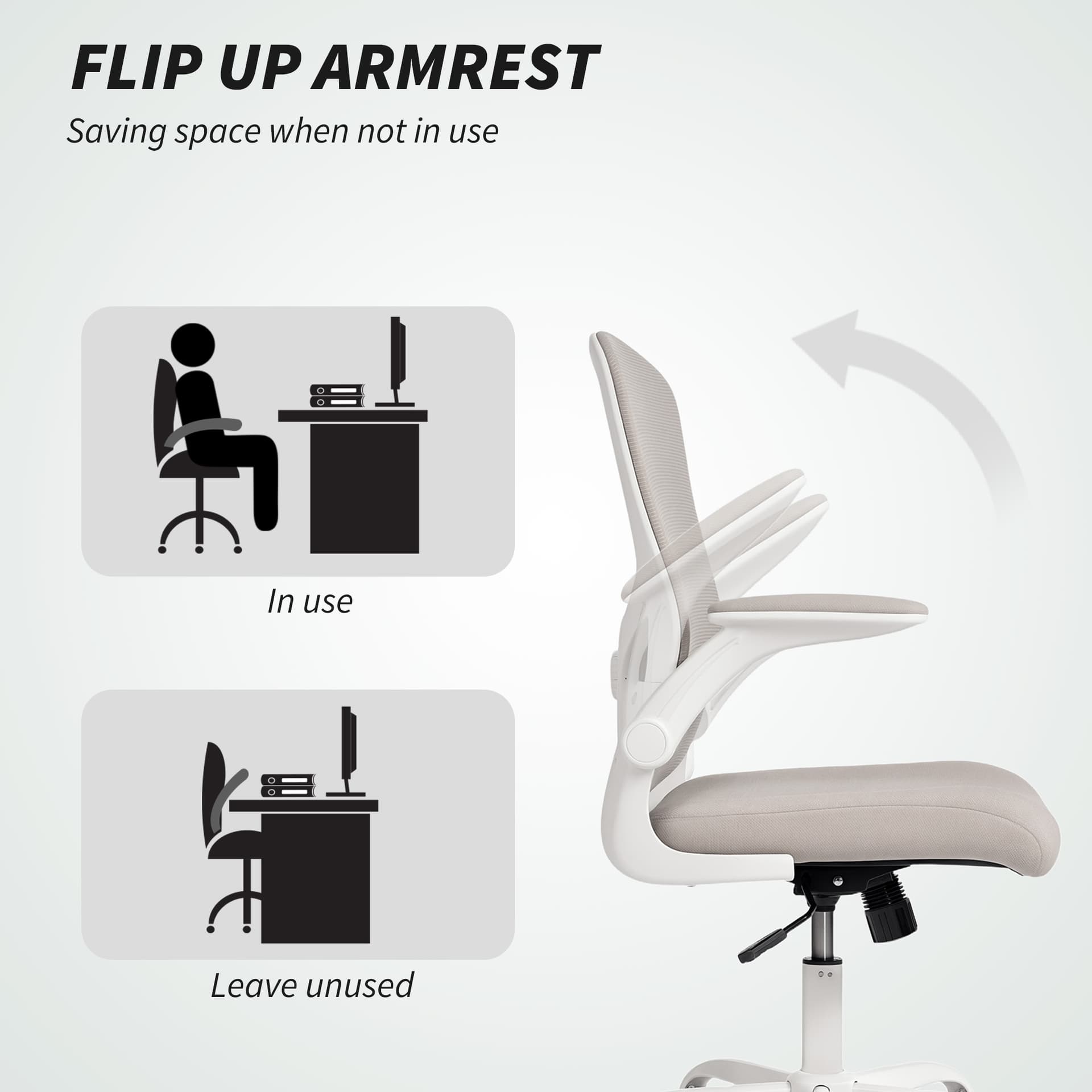 Ergonomic Mesh Office Chair with 4D Lumbar Support, Swivel Desk Chair with Flip-up Armrests, Tilt Function, Grey
