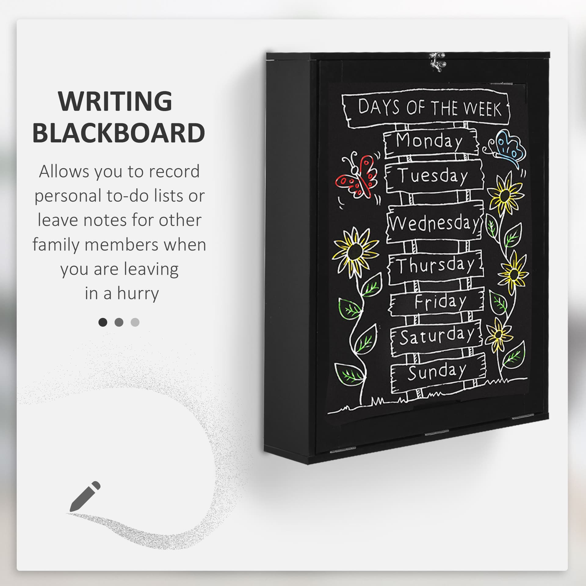 Wall Mounted Table Fold Out Convertible Desk, Multi-Functional Space Saving Computer Desk with Writing Floating Board for Students, Black