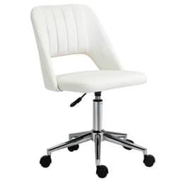Mid Back Office Chair Velvet Fabric Swivel Scallop Shape Computer Desk Chair, Cream White - Office Chairs - Office Furniture
