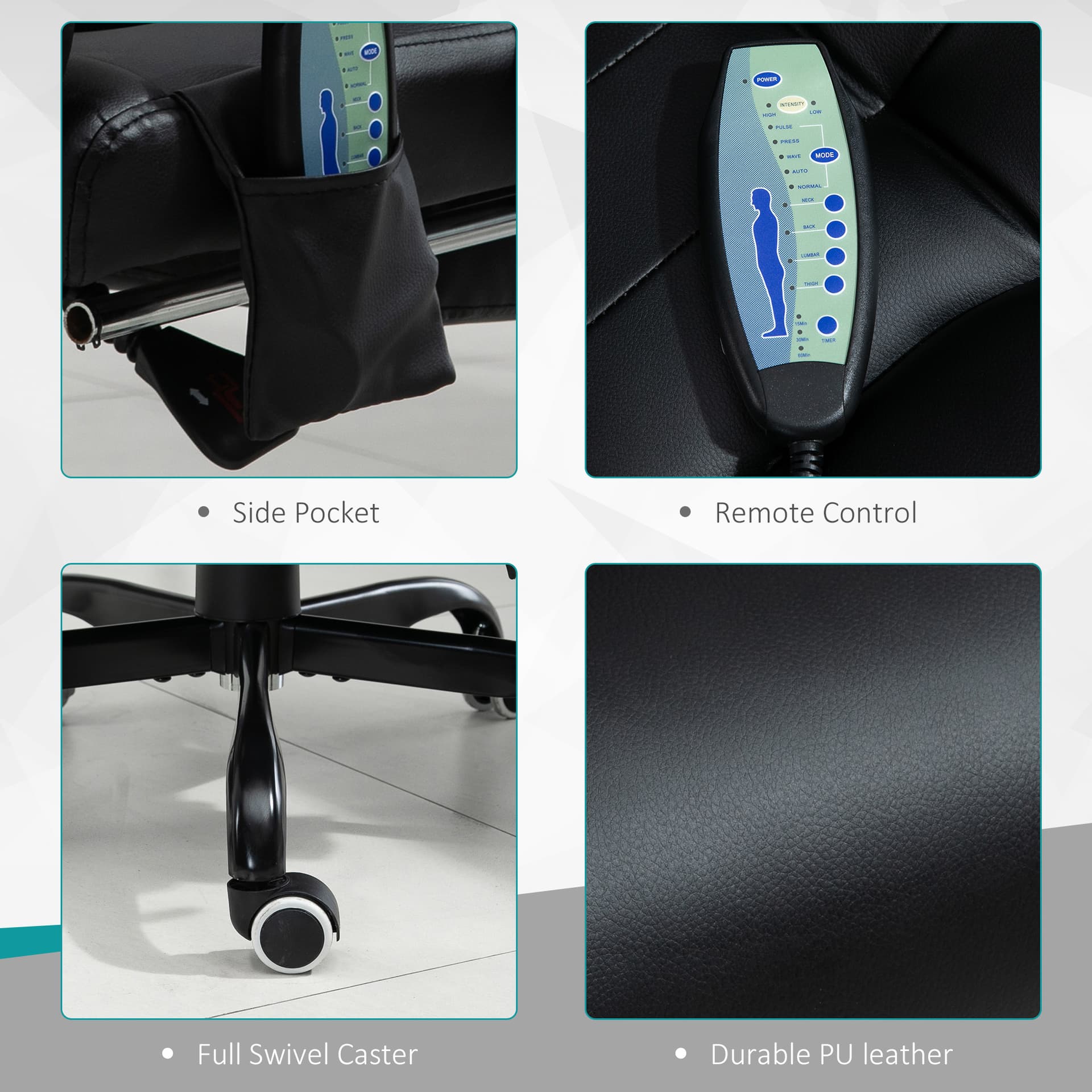 Reclining Office Chair with Footrest, Vibrating Massage, Adjustable Height, Perfect Office, Black