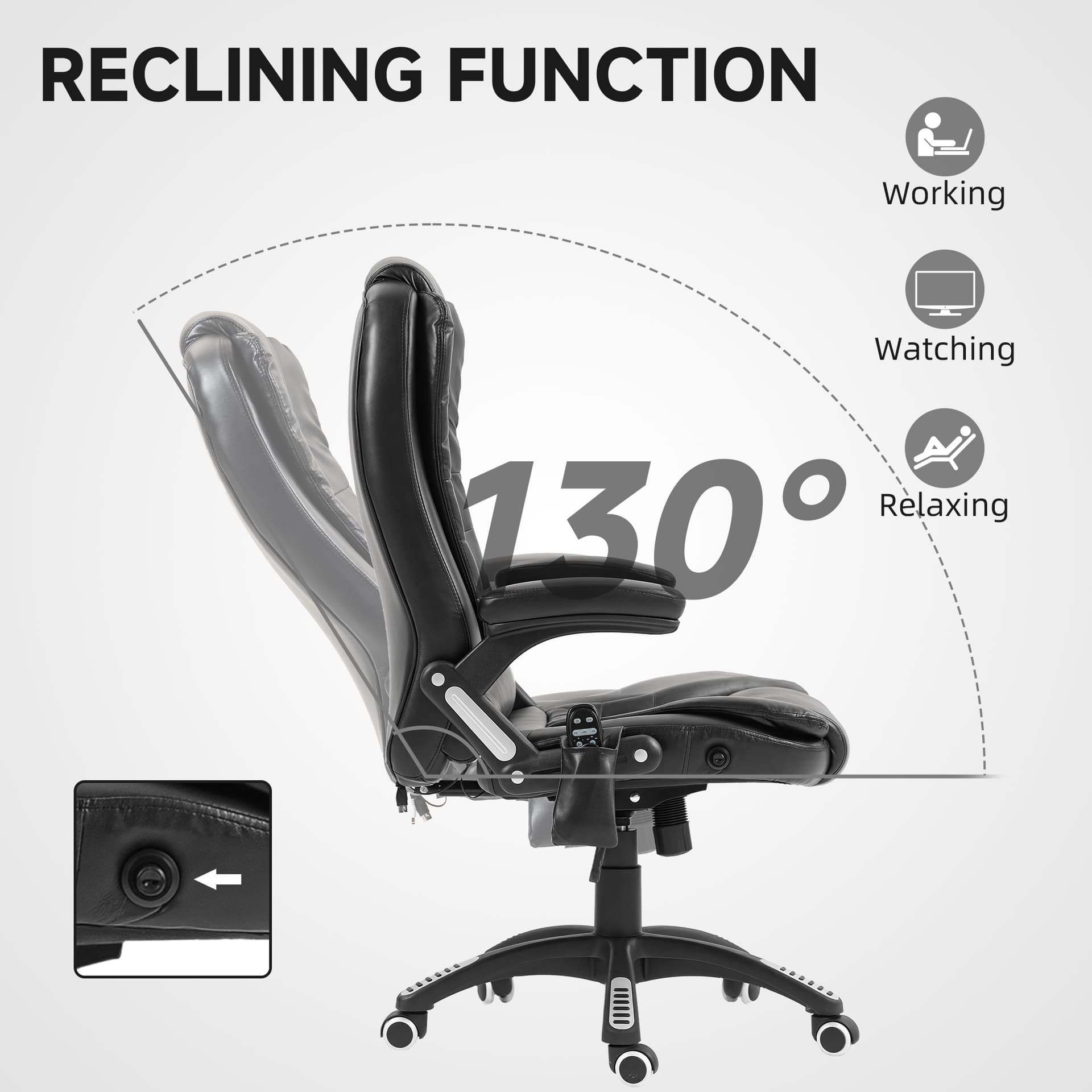 Reclining Massage Office Chair, Executive Office Chair with High Back, Swivel Wheels, Black