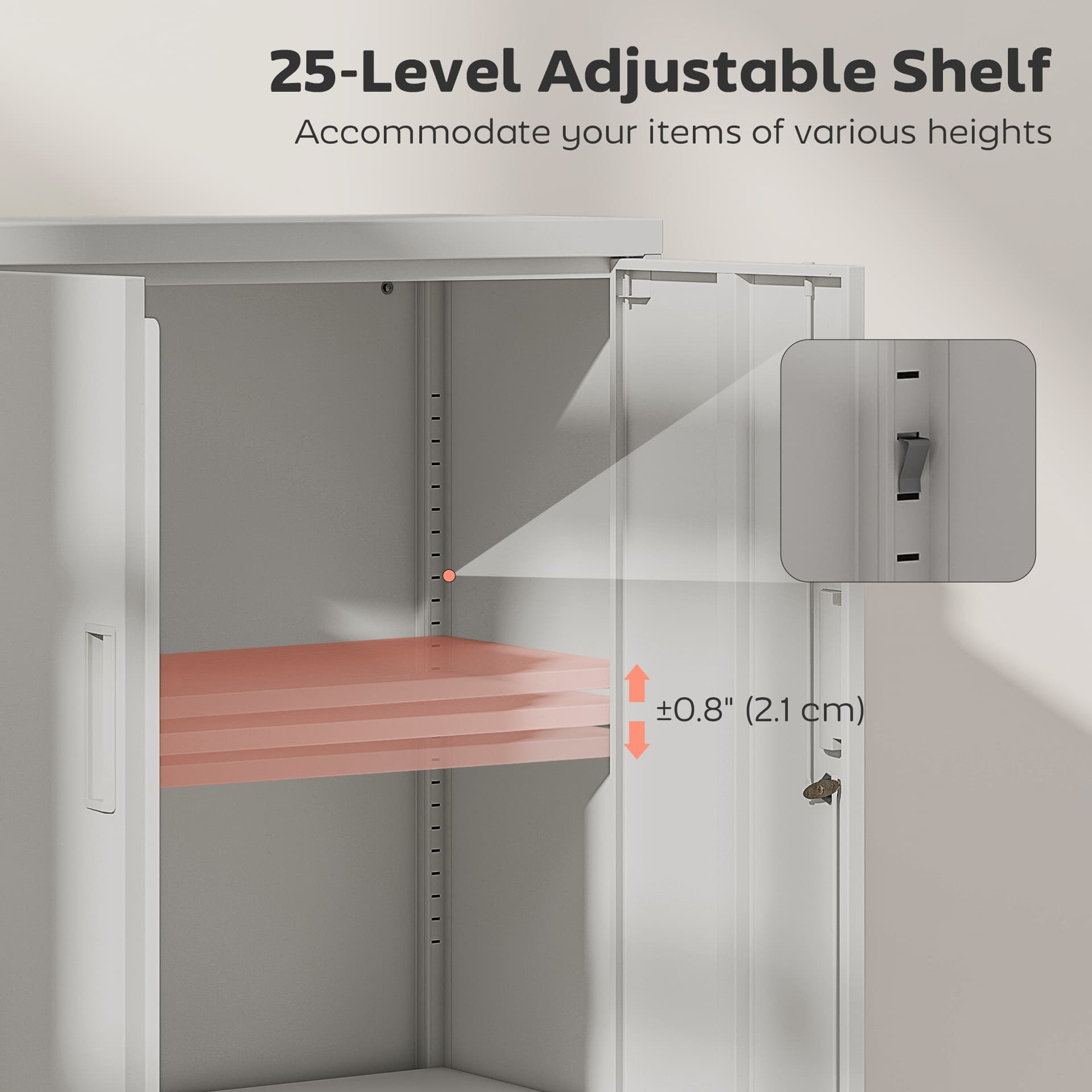 Lateral Filing Cabinet, Metal Storage Cabinet, Garage Cabinet with Double Locks, Adjustable Shelf and File Drawer, White