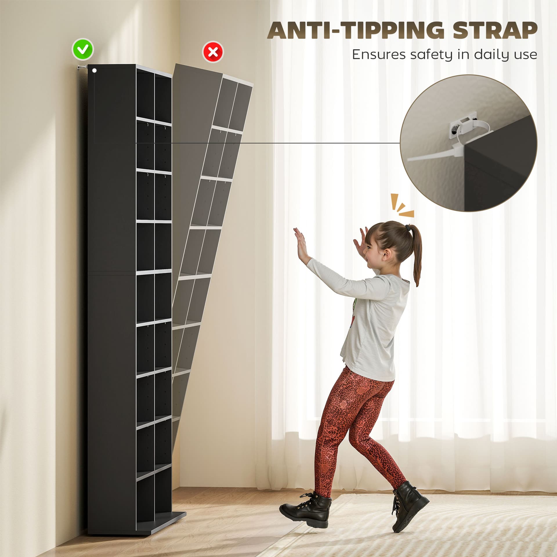 9-Tier DVD Shelf with 18 Compartments and 14 Adjustable Shelves, Holds 640 CDs, 360 DVDs or 430 Blu-rays, Black