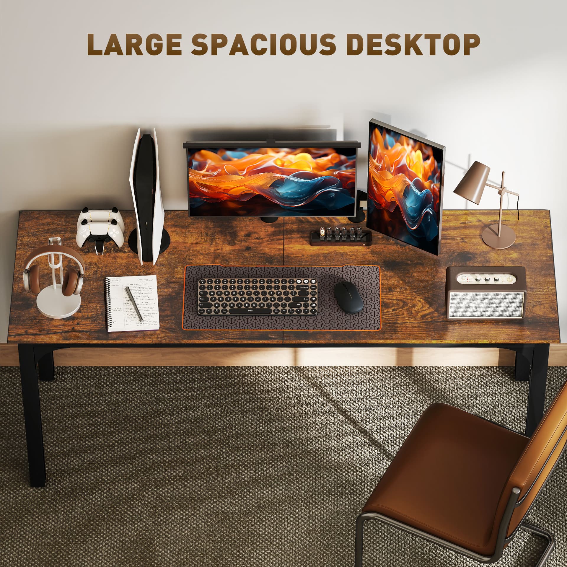 71" Computer Desk, Desktop Desk with Metal Legs, Rustic Brown