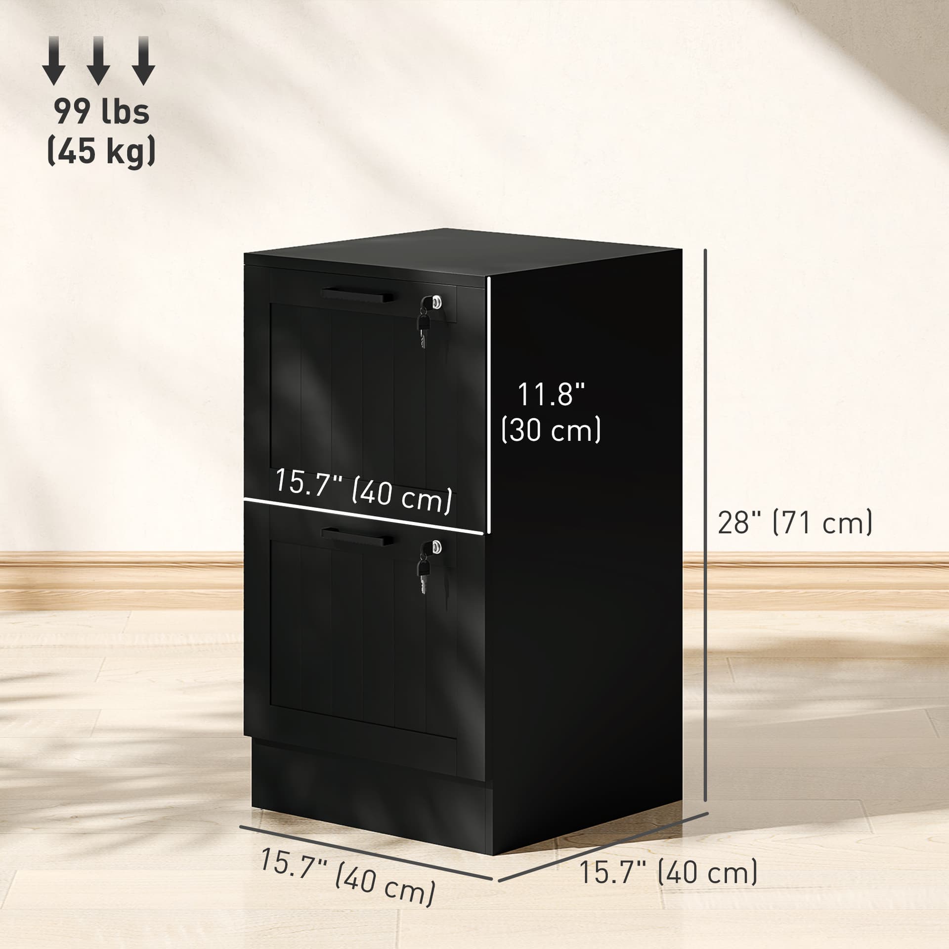 2 Drawer Filing Cabinet with Lock, Office Storage Cabinet with Adjustable Hanging Bars for A4 Letter Size Files, Black