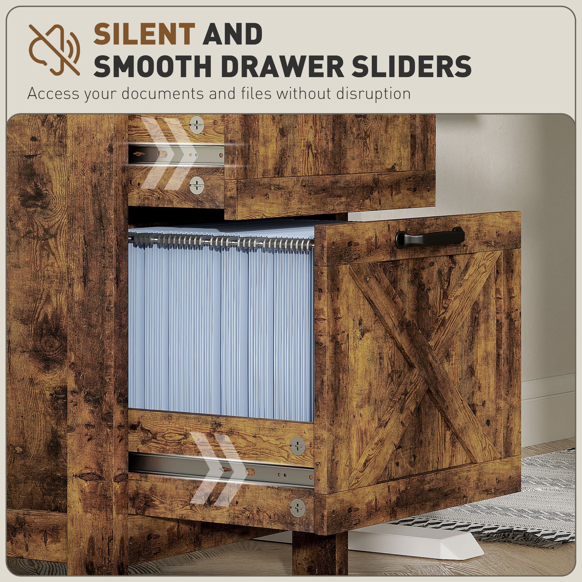 Vertical Filing Cabinet with 2 Drawers, Rustic Farmhouse Office Storage Cabinet for A4, Letter Size, Rustic Brown