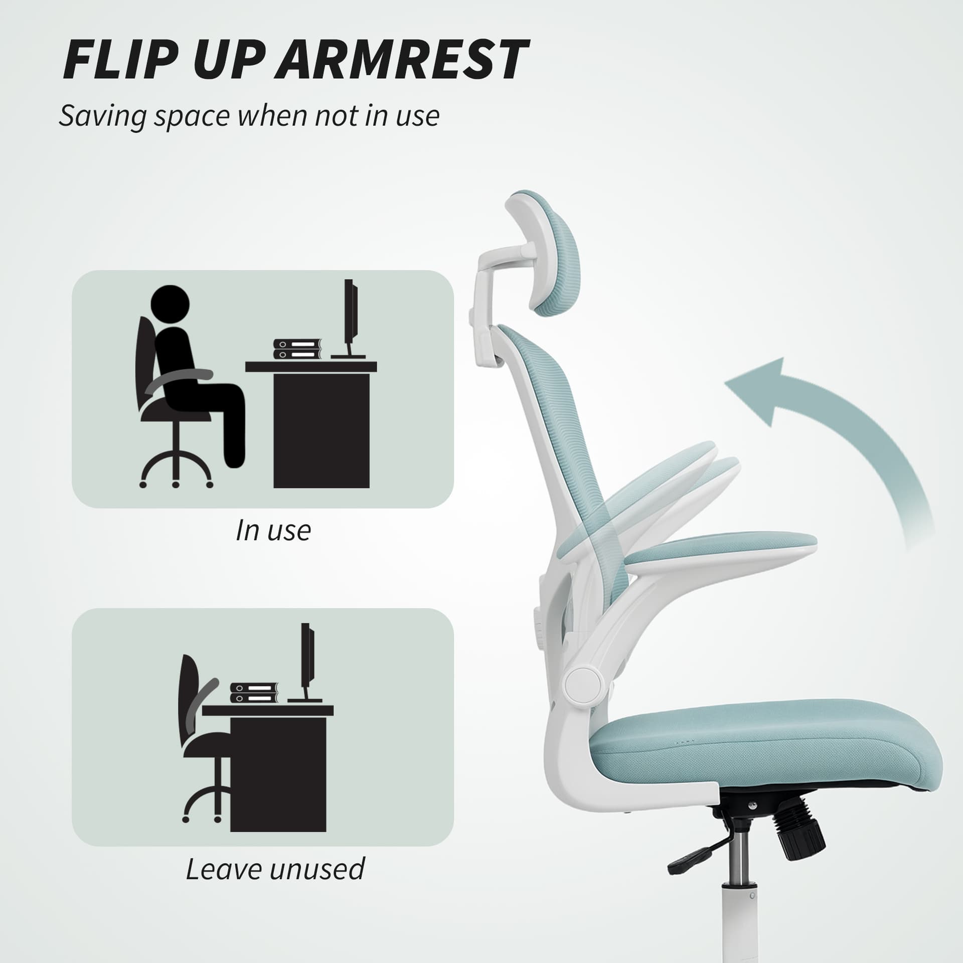 Ergonomic Office Chair, Mesh Desk Chair with Adjustable Headrest, Lumbar Support and Height, Tilt Function, Light Green