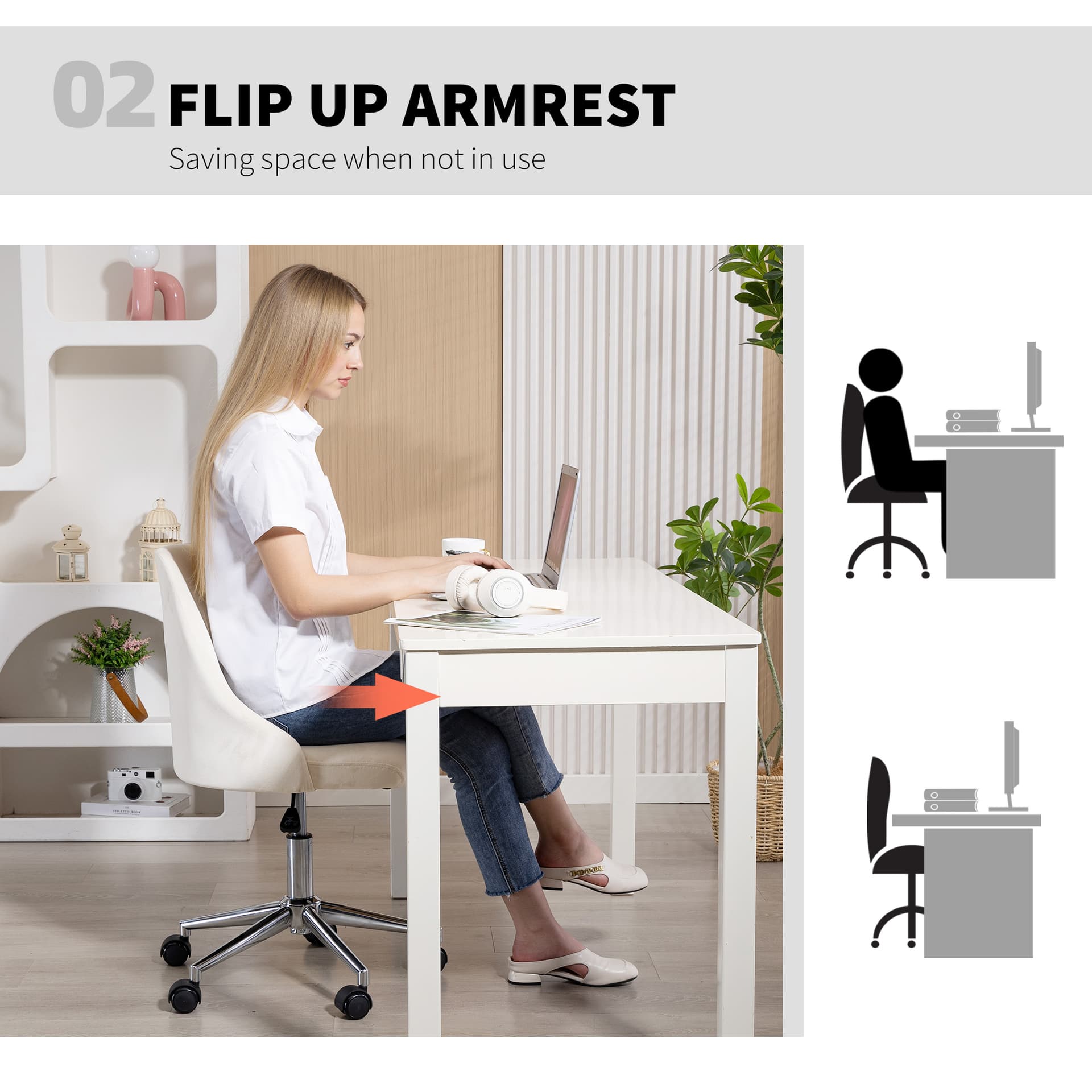 Vanity Chair for Makeup, Velvet Comfy Office Chair with Adjustable Height, Swivel Wheels for Bedroom, Living Room, Cream