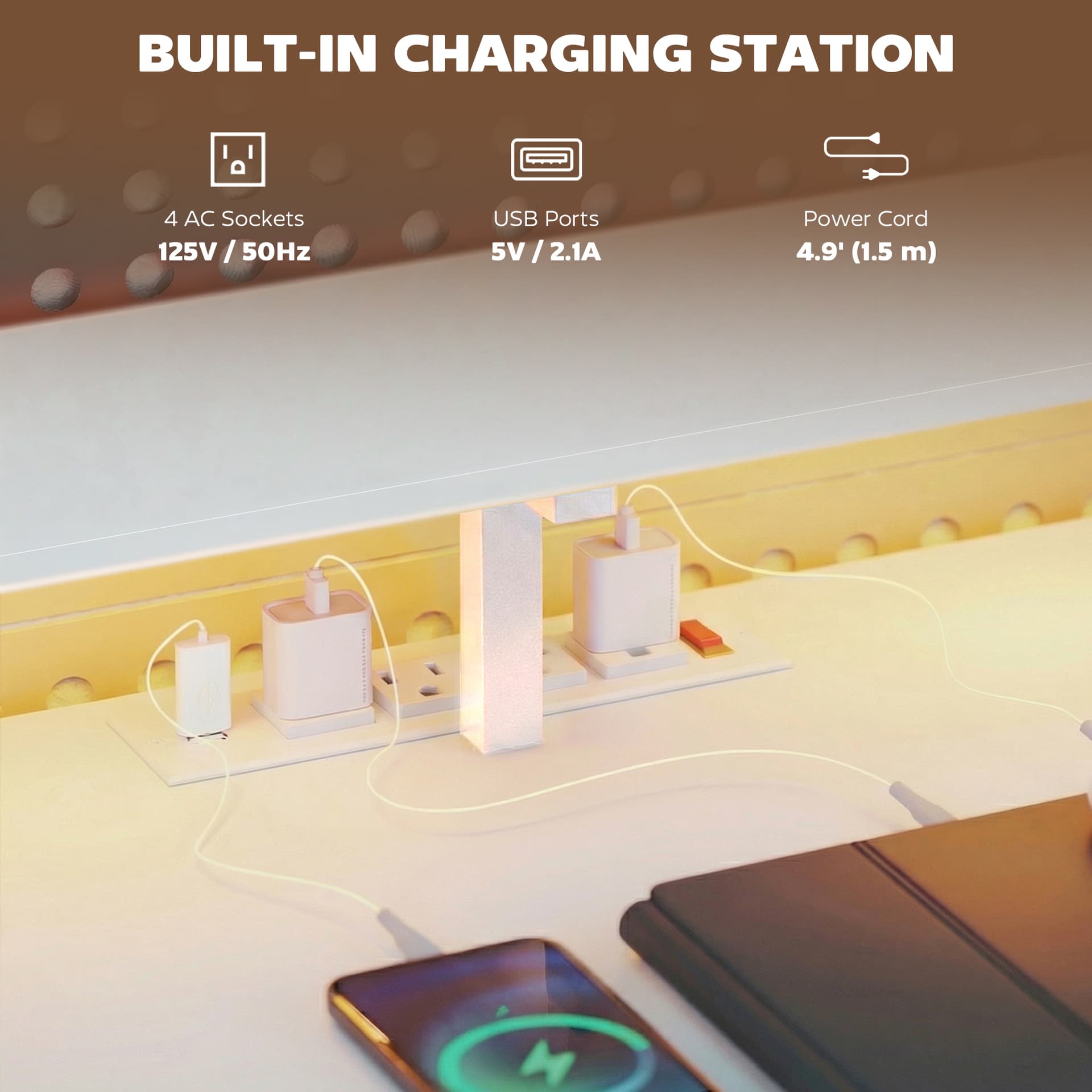 76" Gaming Desk, Reversible Computer Table with RGB Lights, USB Ports, Monitor Stand and 2 Fabric Drawers, White