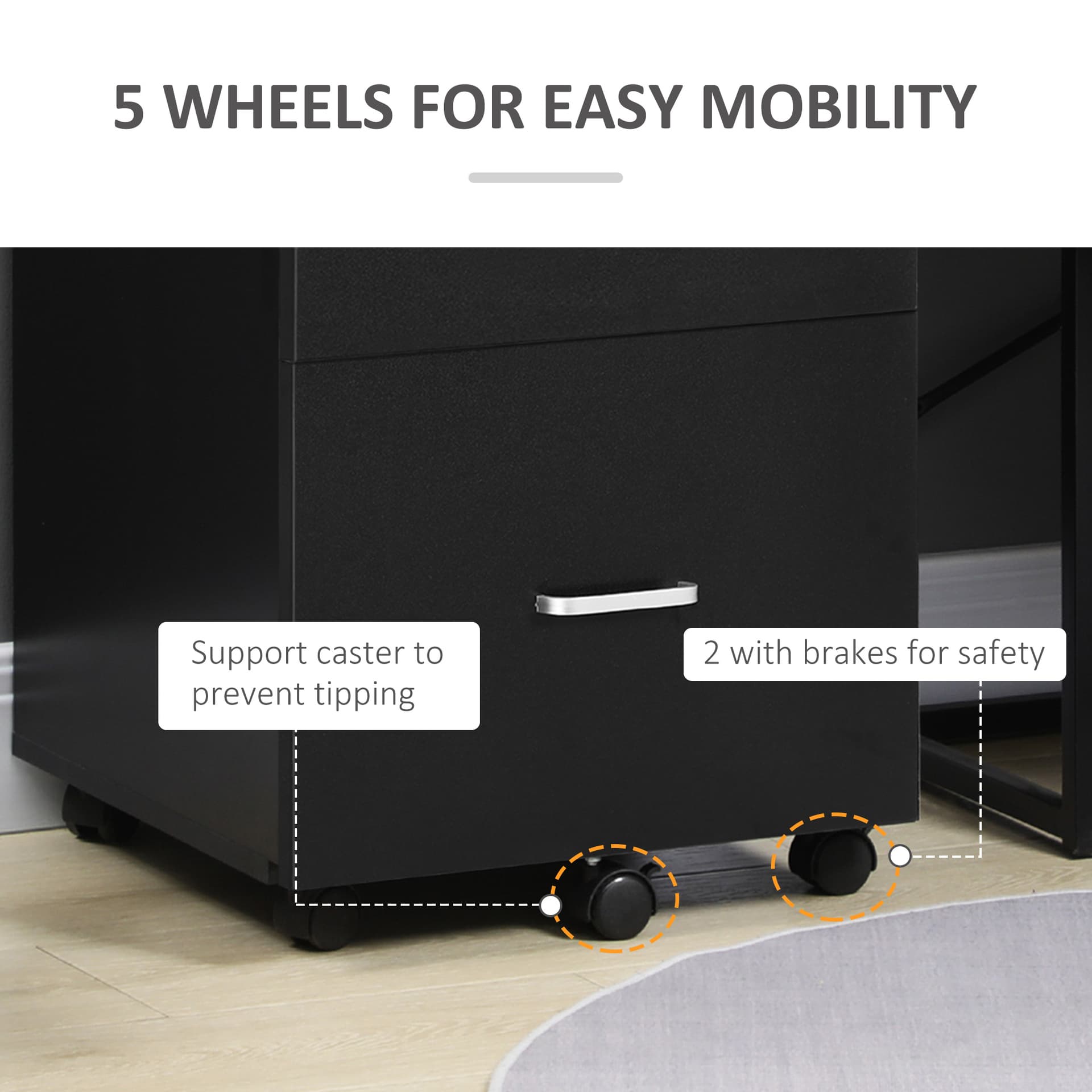 2 Drawer File Cabinet with Lock, Small Rolling Filing Cabinet for A4, Letter-Size Documents, Printer Stand for Home Office, 17" x 17.75" x 28.25", Black