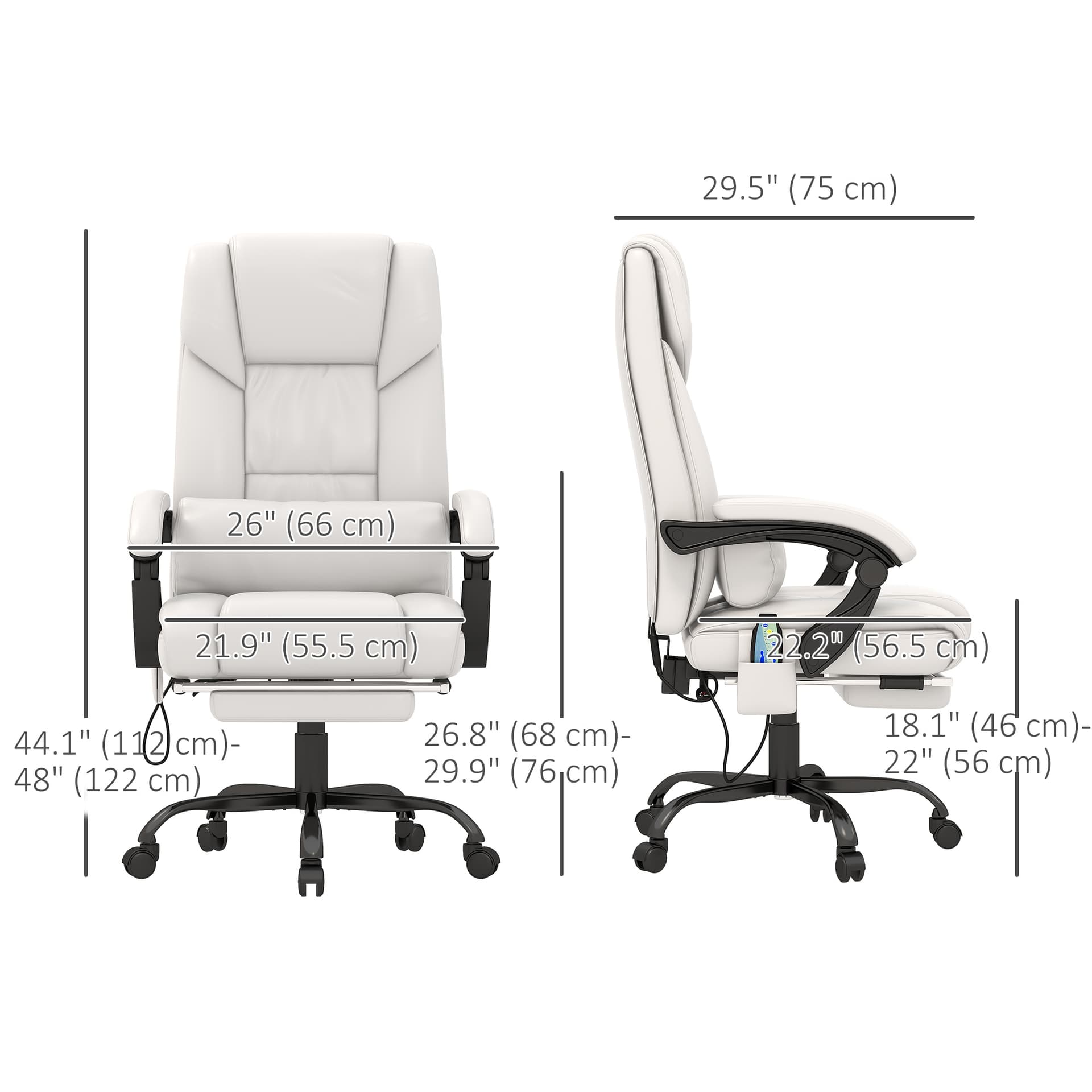 6-Point Vibration Massage Chair, Height Adjustable Reclining Computer Chair with Retractable Footrest, White