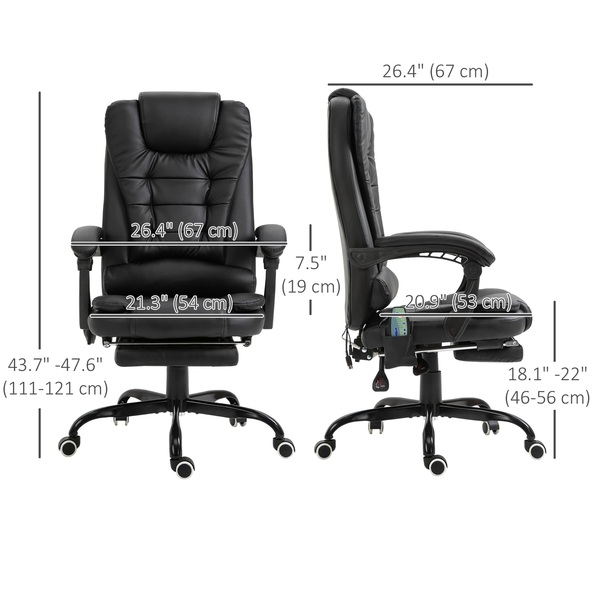 Reclining Office Chair with Footrest, Vibrating Massage, Adjustable Height, Perfect Office, Black