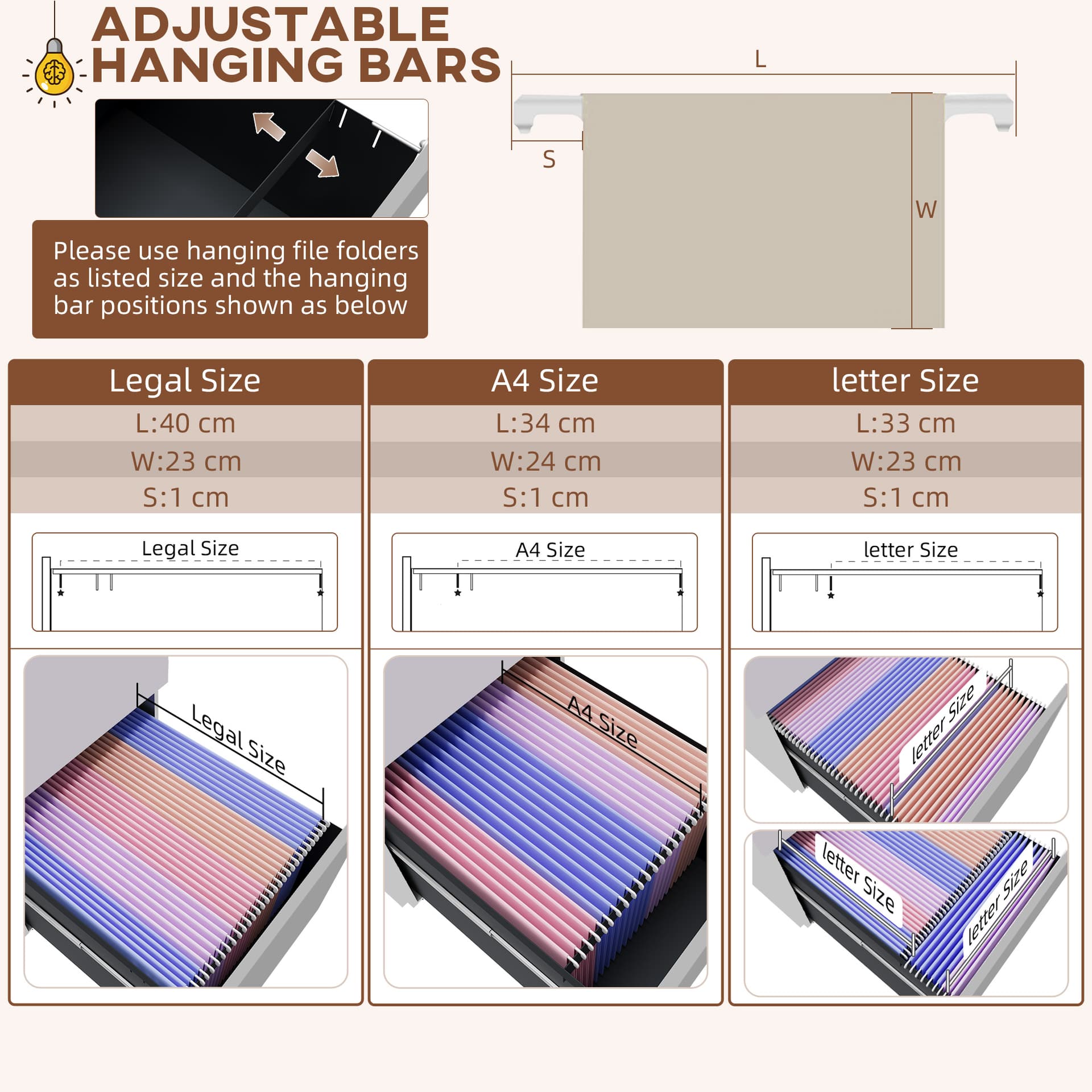 Vertical Steel Filing Cabinet on Wheels, 3-Drawer Lockable File Cabinet with Adjustable Hanging Bar for A4, Legal and Letter Size, for Home Office, White