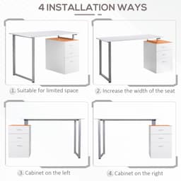 47" Computer Desk Writing Table Workstation with Multi-Use Reversible File Drawers Metal Frame Home Office Furniture, White