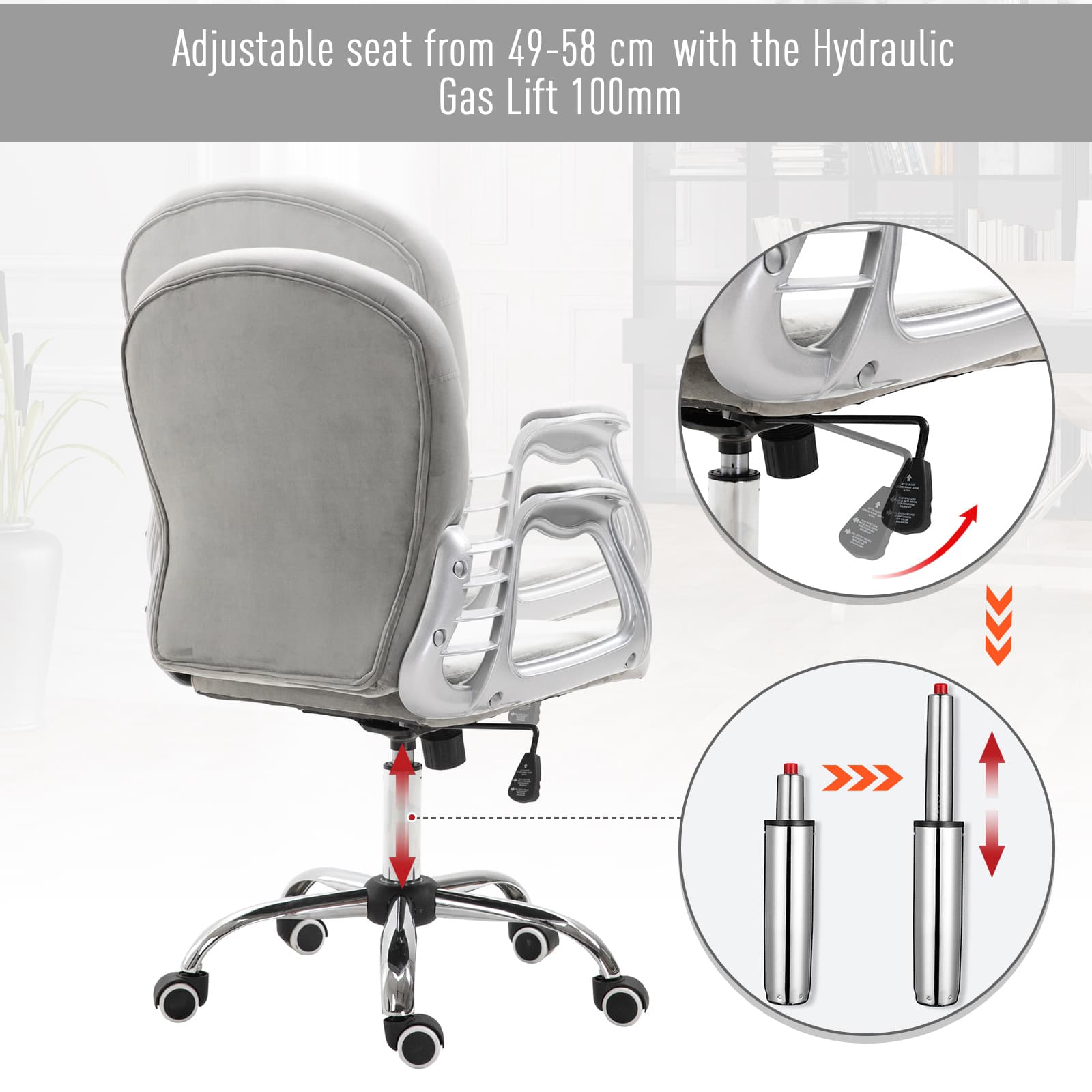 Office Chair, Comfortable Computer Desk Chair with Padded Seat and Adjustable Height, Tufted Back, Grey