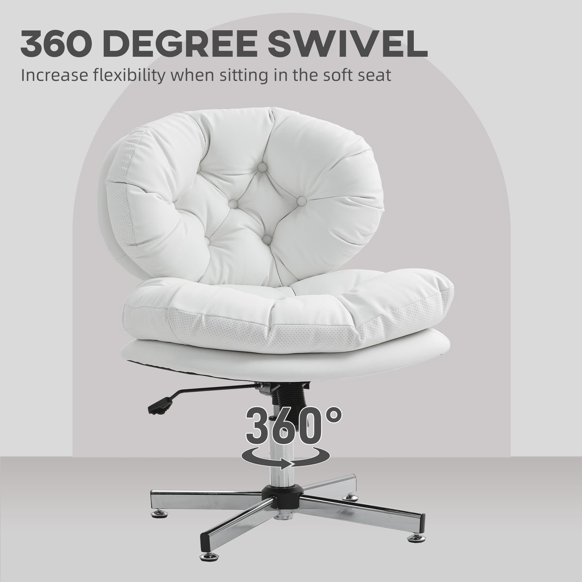 Computer Desk Chair, Armless Office Chair with Wide Padded Seat and Adjustable Height, White