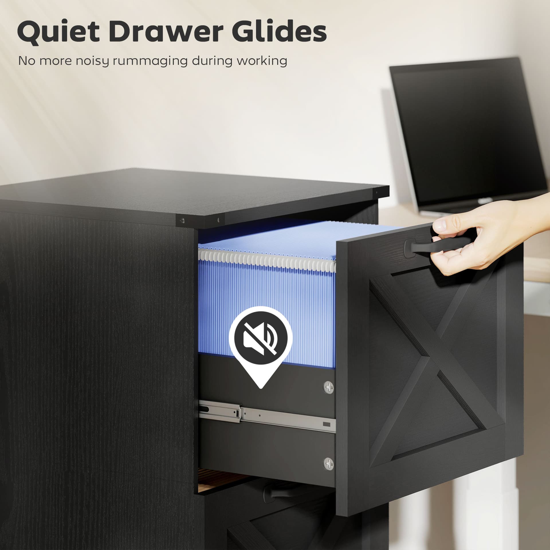 3 Drawer File Cabinet with Silent Slides, Vertical Farmhouse Filing Cabinet Fits Letter/A4 Size Home Office, Black