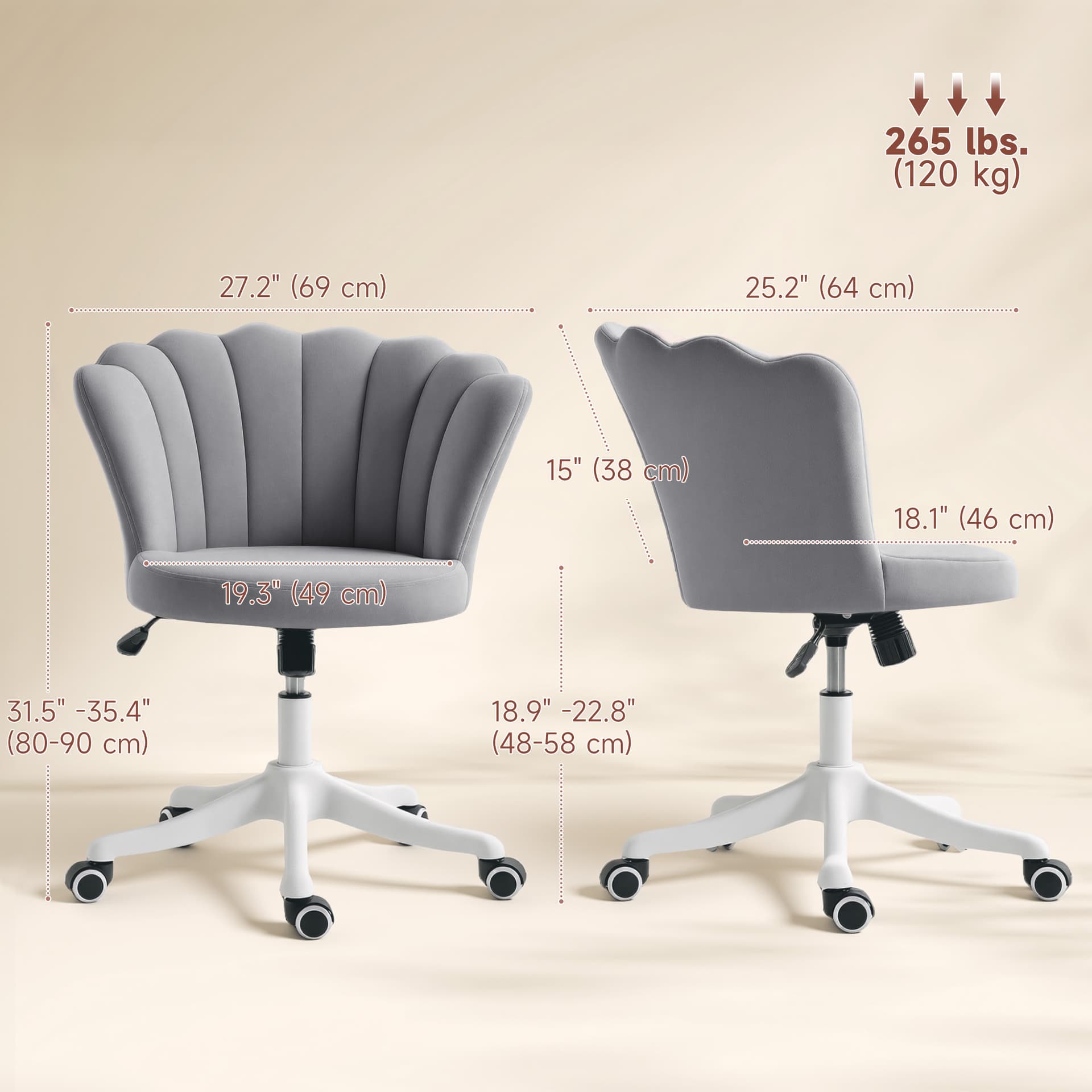 Office Chair, Armless Swivel Desk Chair with Adjustable Height, Backrest, Tilt Function for Office, Vanity, Grey