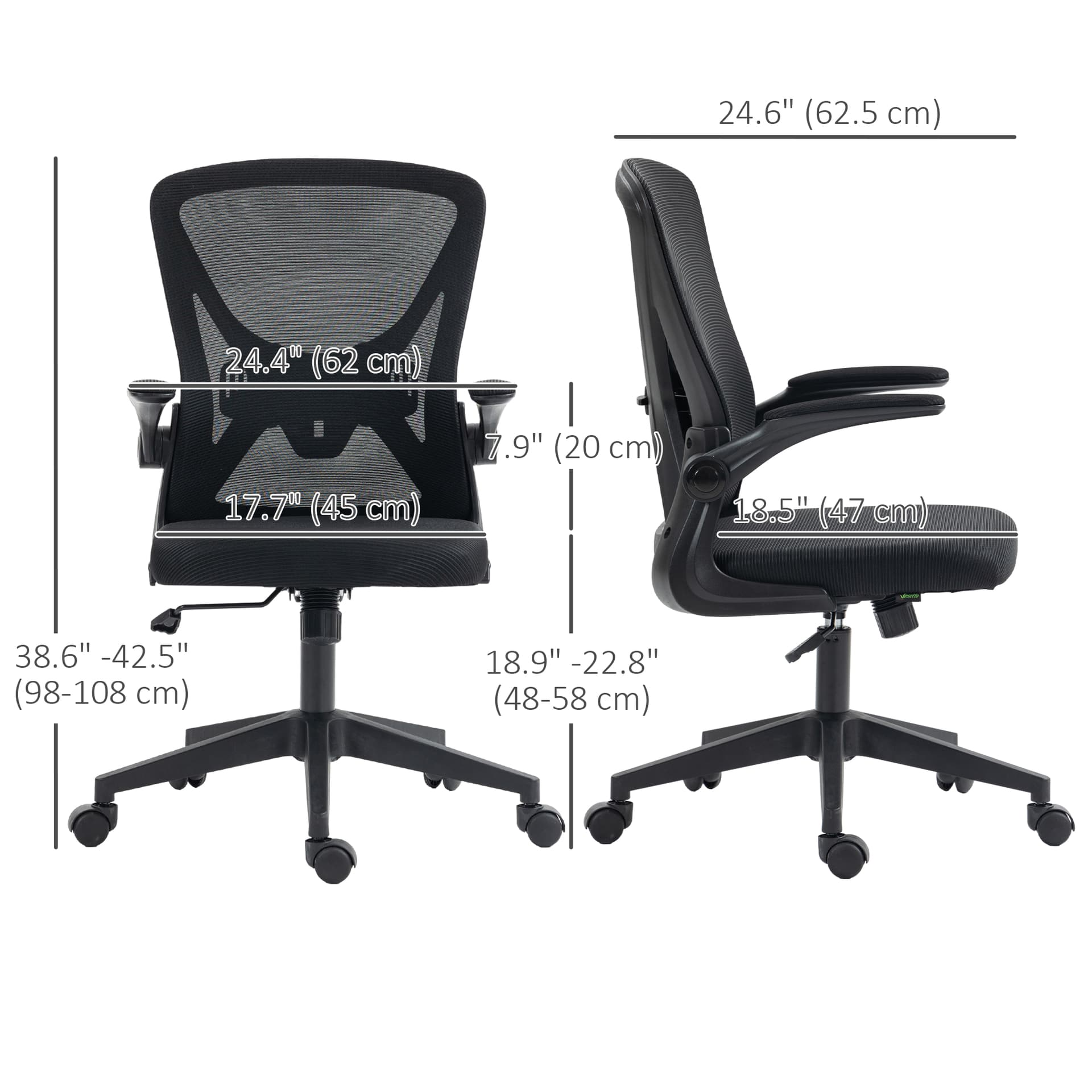 Mesh Office Chair, Swivel Desk Chair with Lumbar Back Support, Adjustable Height, Flip-Up Arm, Black