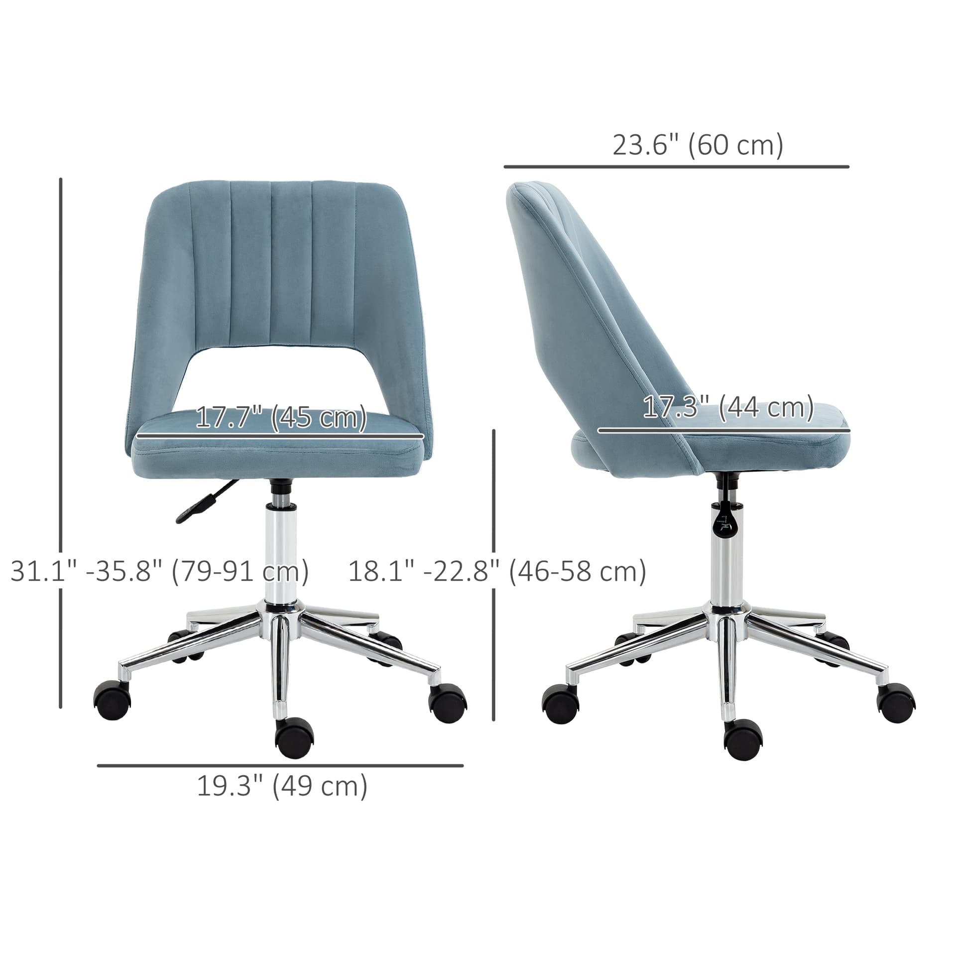 Mid Back Office Chair Velvet Fabric Swivel Scallop Shape Computer Desk Chair, Sky Blue