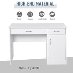 Computer Desk with Storage Drawers, Study Writing Table with Cabinet Adjustable Shelf for Home Office Workstation Bedroom, White
