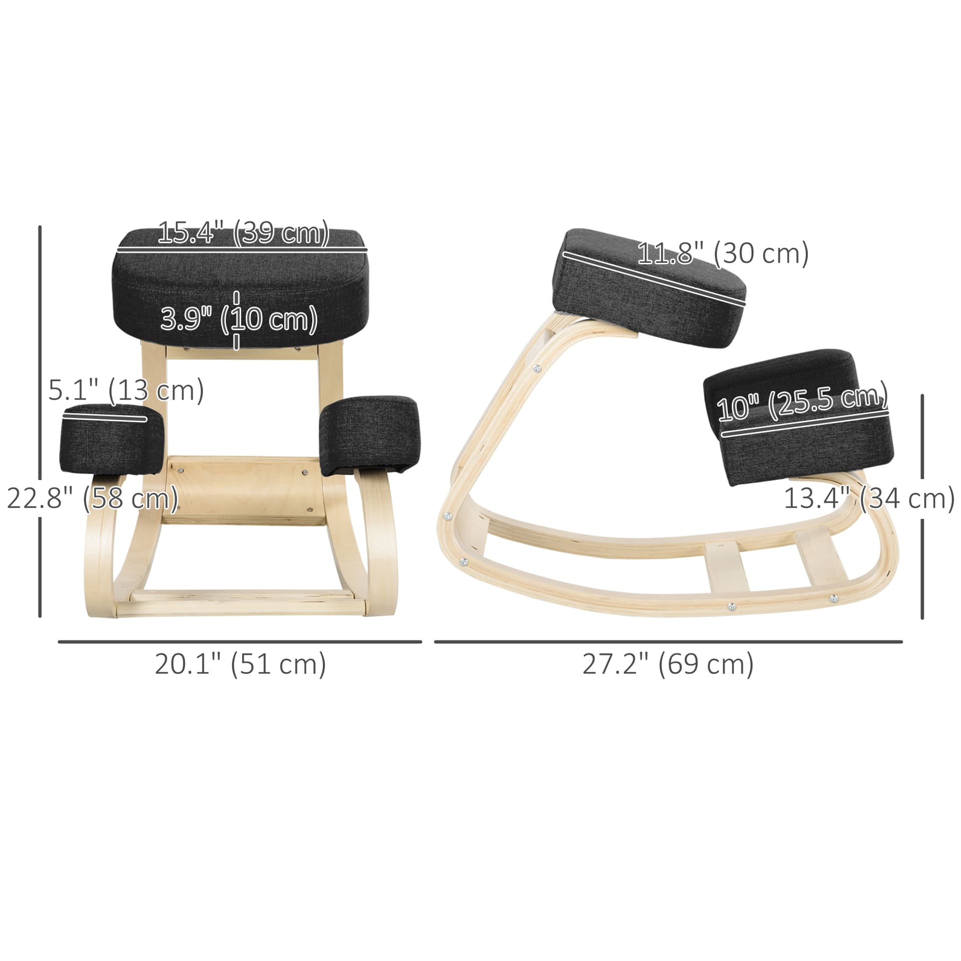 Ergonomic Kneeling Chair, Wood Kneel Stool with Thick Pads, Desk Knee Chair, Improve Posture, Black