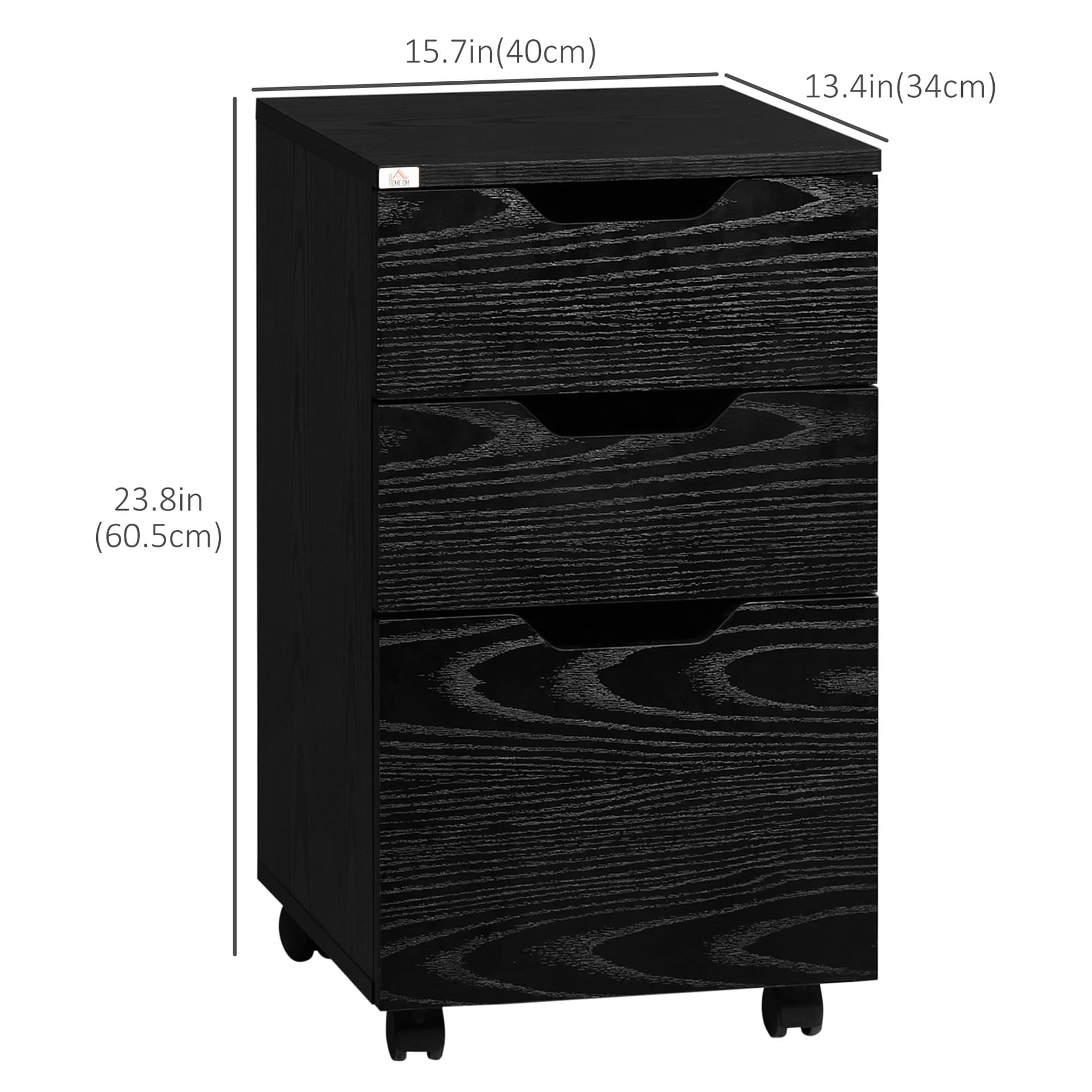 Vertical Filing Cabinet, 3 Drawer Mobile File Cabinet, Under Desk Office Storage Cabinet with Wheels, Black Wood Grain