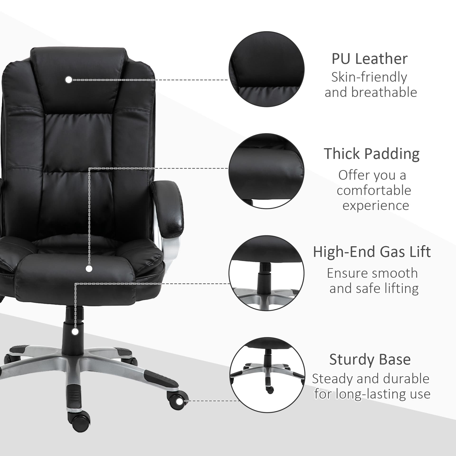 High Back Executive Office Chair Adjustable Desk Seat Swivel PU Leather Computer Chair with Padded Armrests