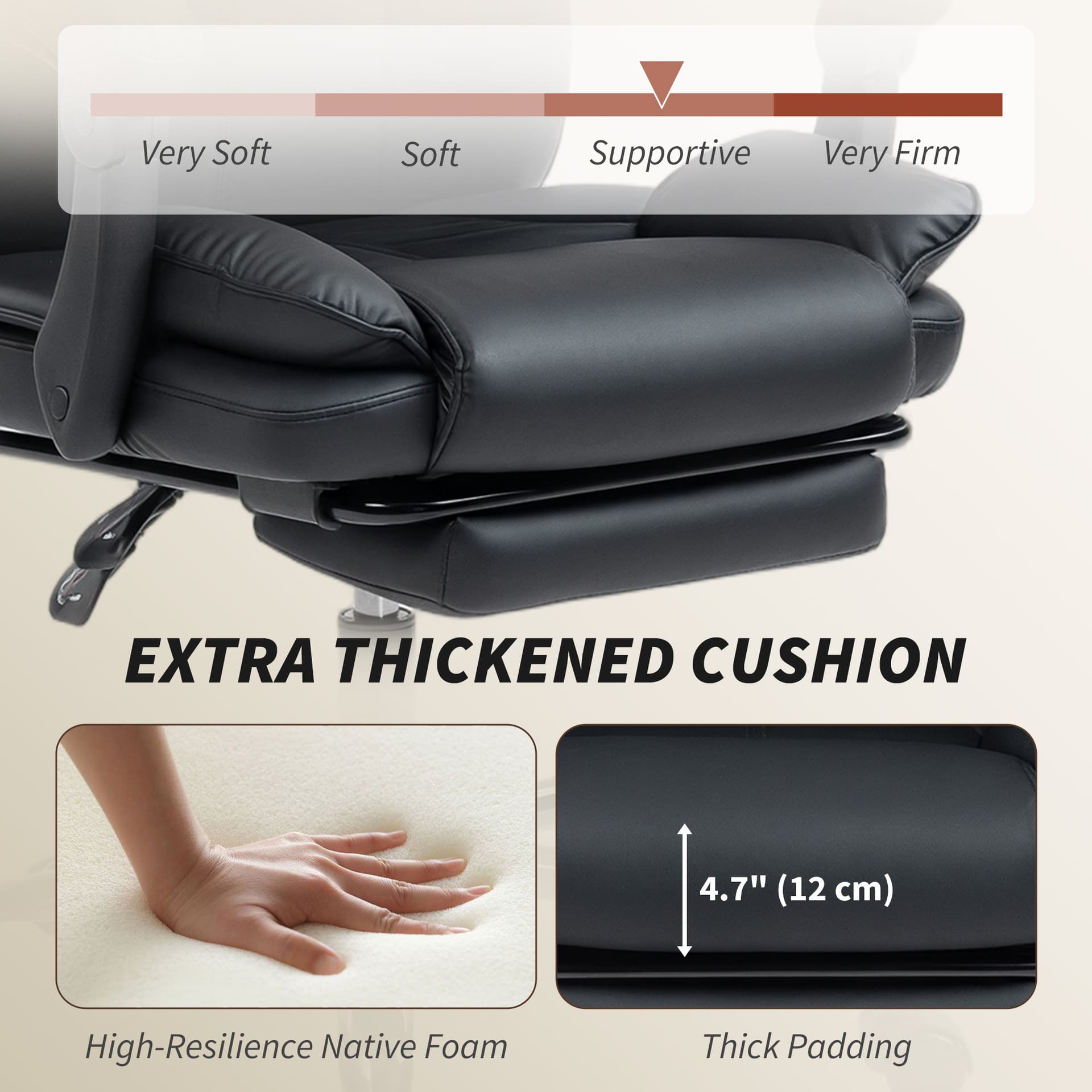 Reclining Office Chair, Executive Desk Chair with Pet-Friendly Fabric, Headrest, Footrest, Swivel Wheels, Black