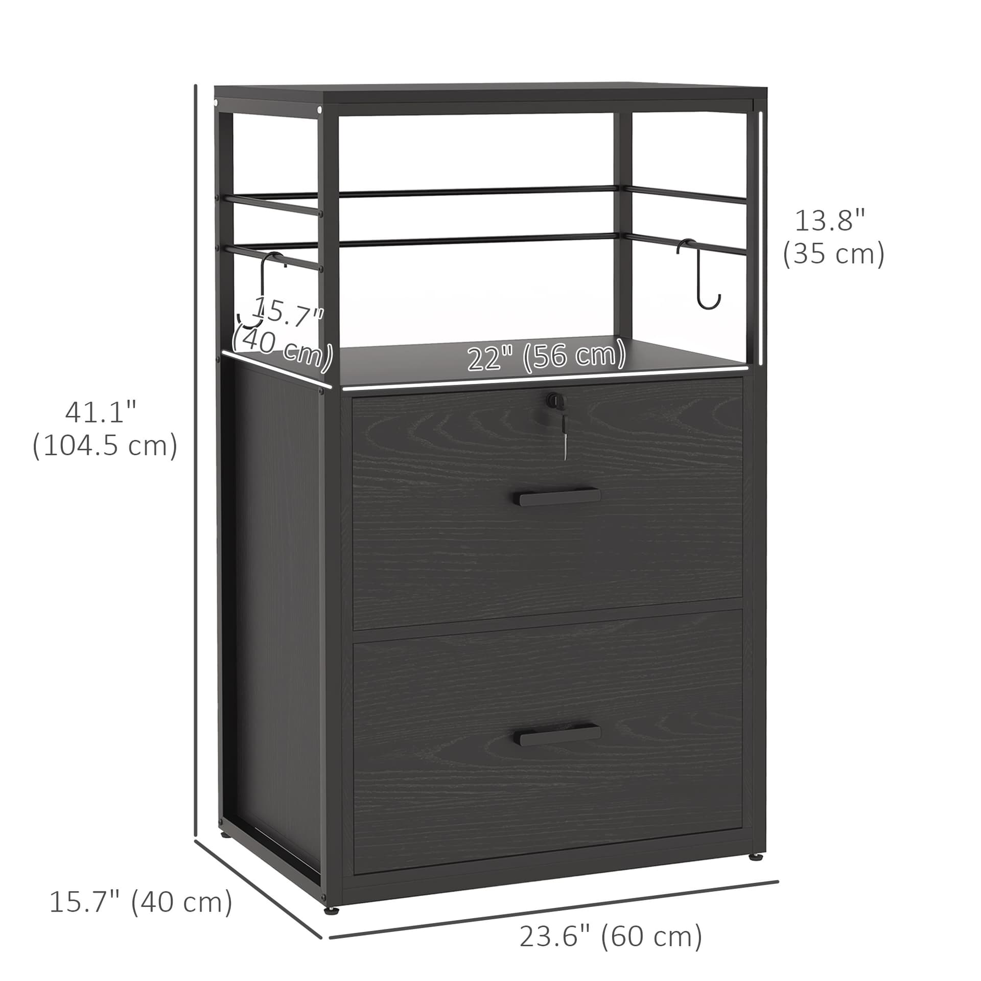 Lockable Filing Cabinet, 2 Drawer File Cabinet with Adjustable Hanging Bar for Letter, A4 and Legal Size, Black