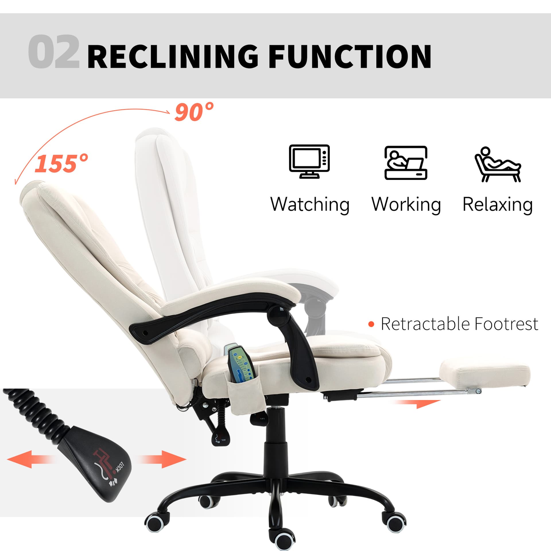7-Point Vibrating Massage Chair, Reclining Office Chair with Footrest, Reclining Back, Adjustable Height, Beige