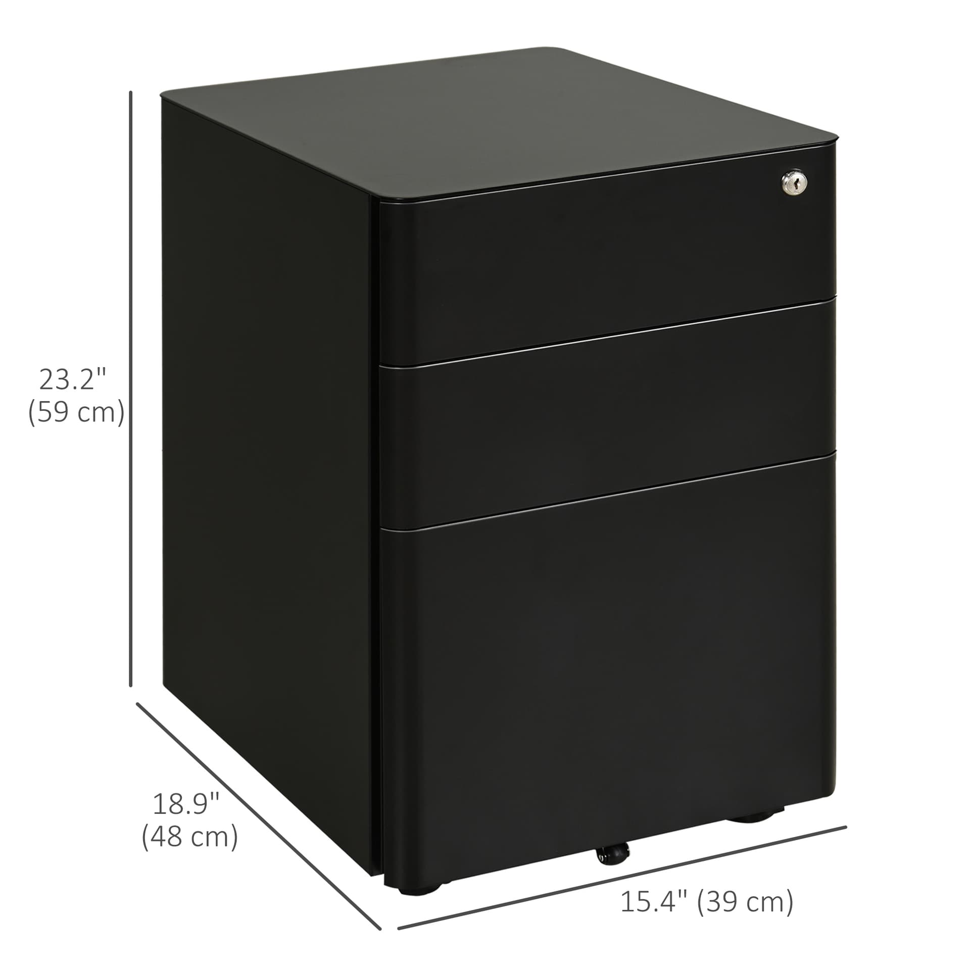 Metal Filing Cabinet 3 Drawer, Mobile Office Cabinet with Wheels for Legal, Letter, A4 File, Black