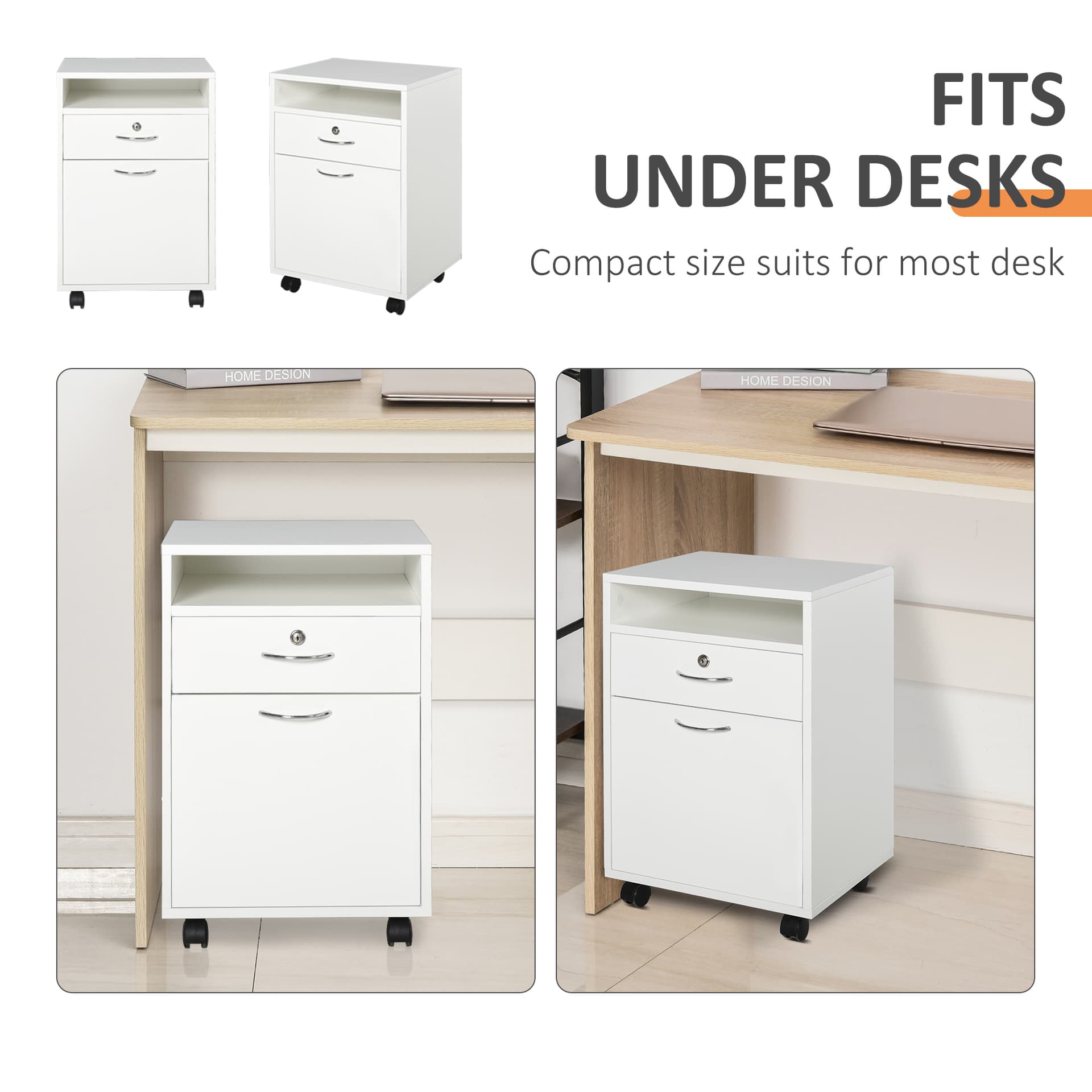 24" Vertical Filing Cabinet with Lockable Drawer, Mobile File Cabinet with 2 Keys, Wheels for Home Office, White