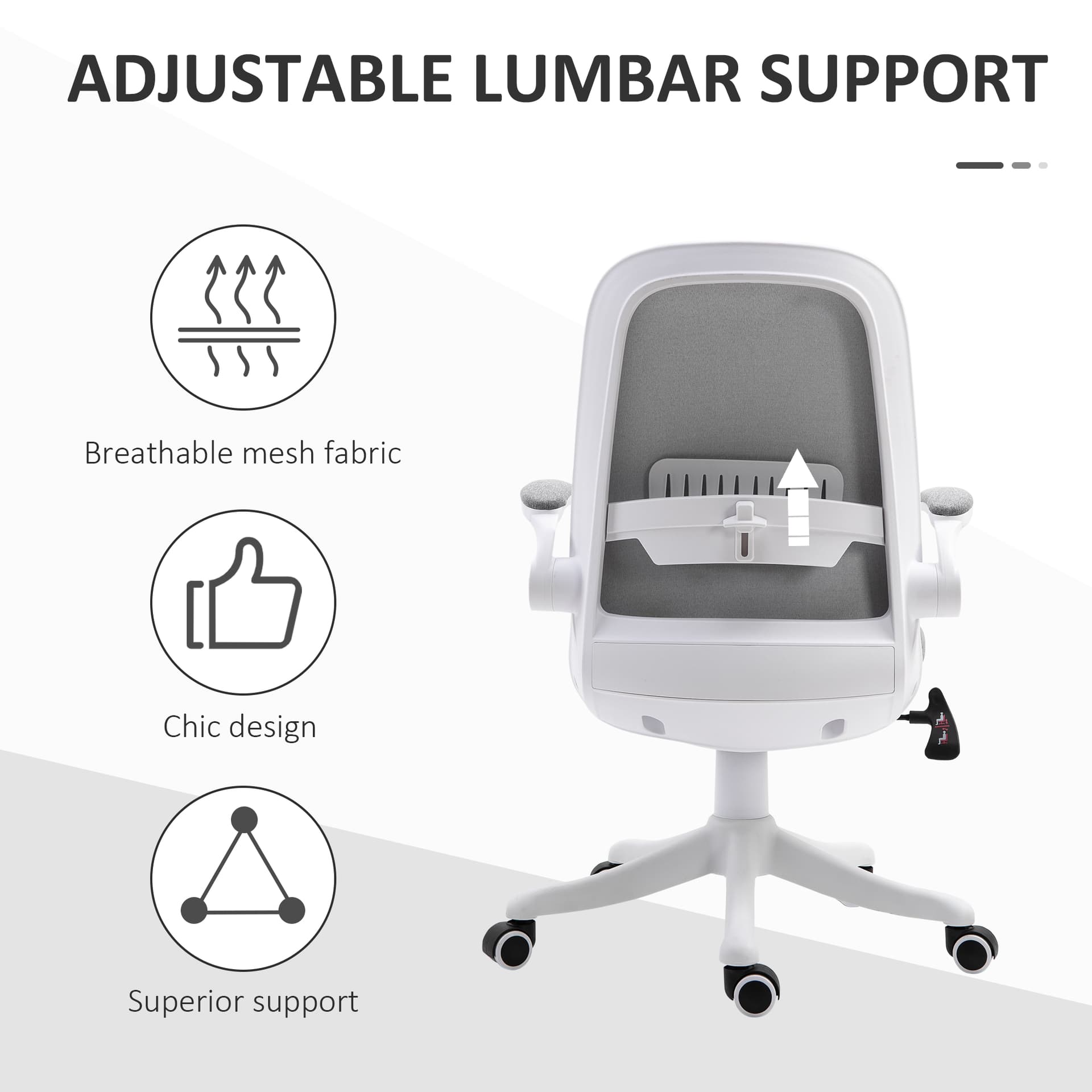 360° Swivel Office Chair Task Chair, Breathable Fabric Computer Chair with Flip-up Arms and Adjustable Height, Grey