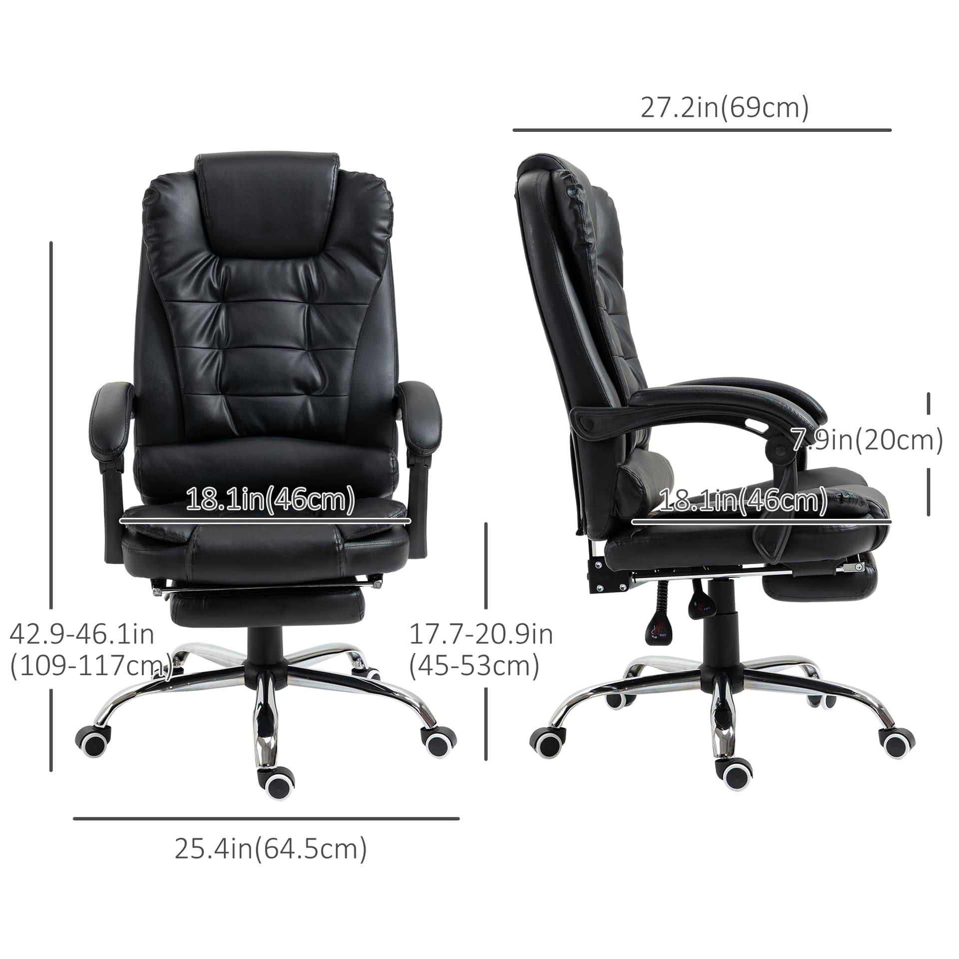 Ergonomic Office Chair with Back Support, PU leather Executive Office Chair with High Back, Retractable Footrest, Black